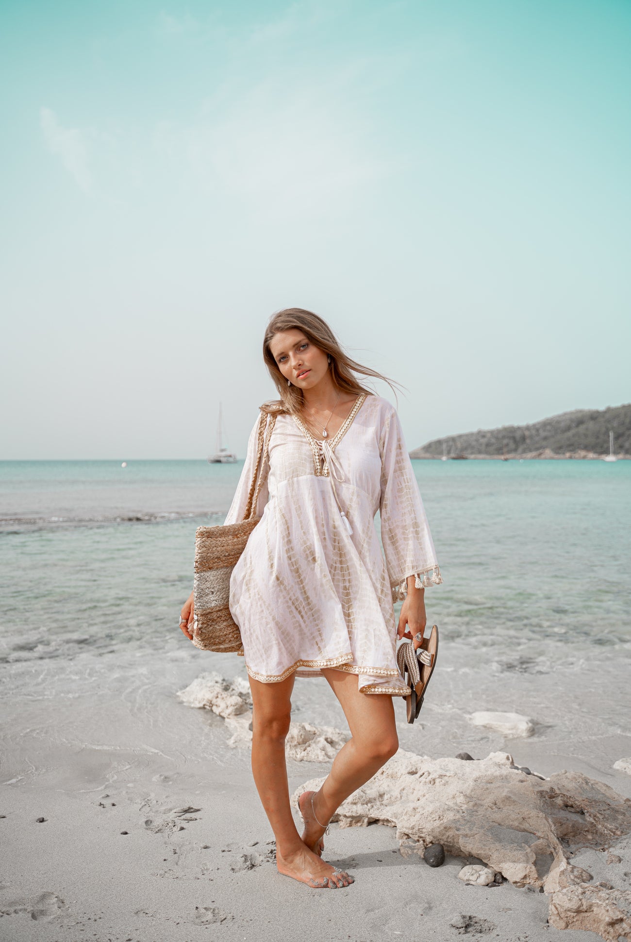 Bohemian dress in tie dye white/ from ibzmode, Brands of Ibiza