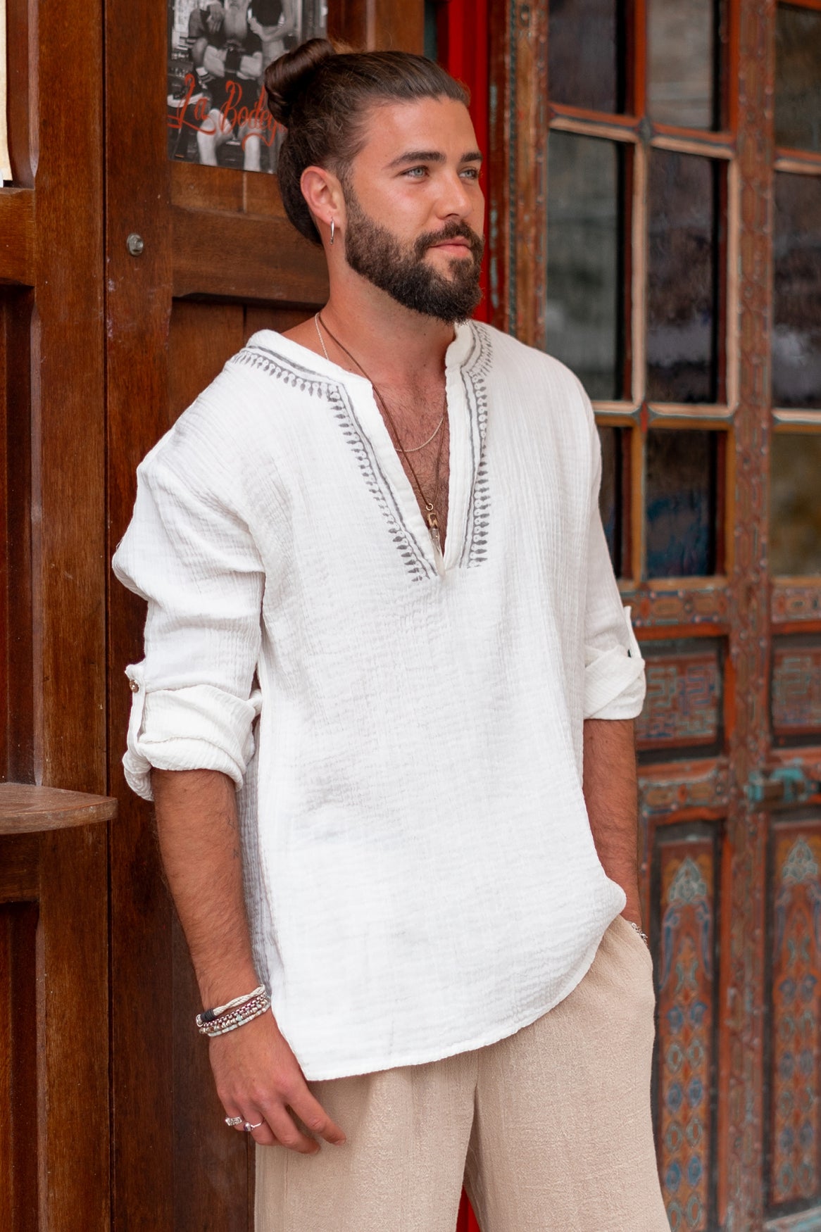Bohemian blouse in white van ibzmode, Brands of Ibiza