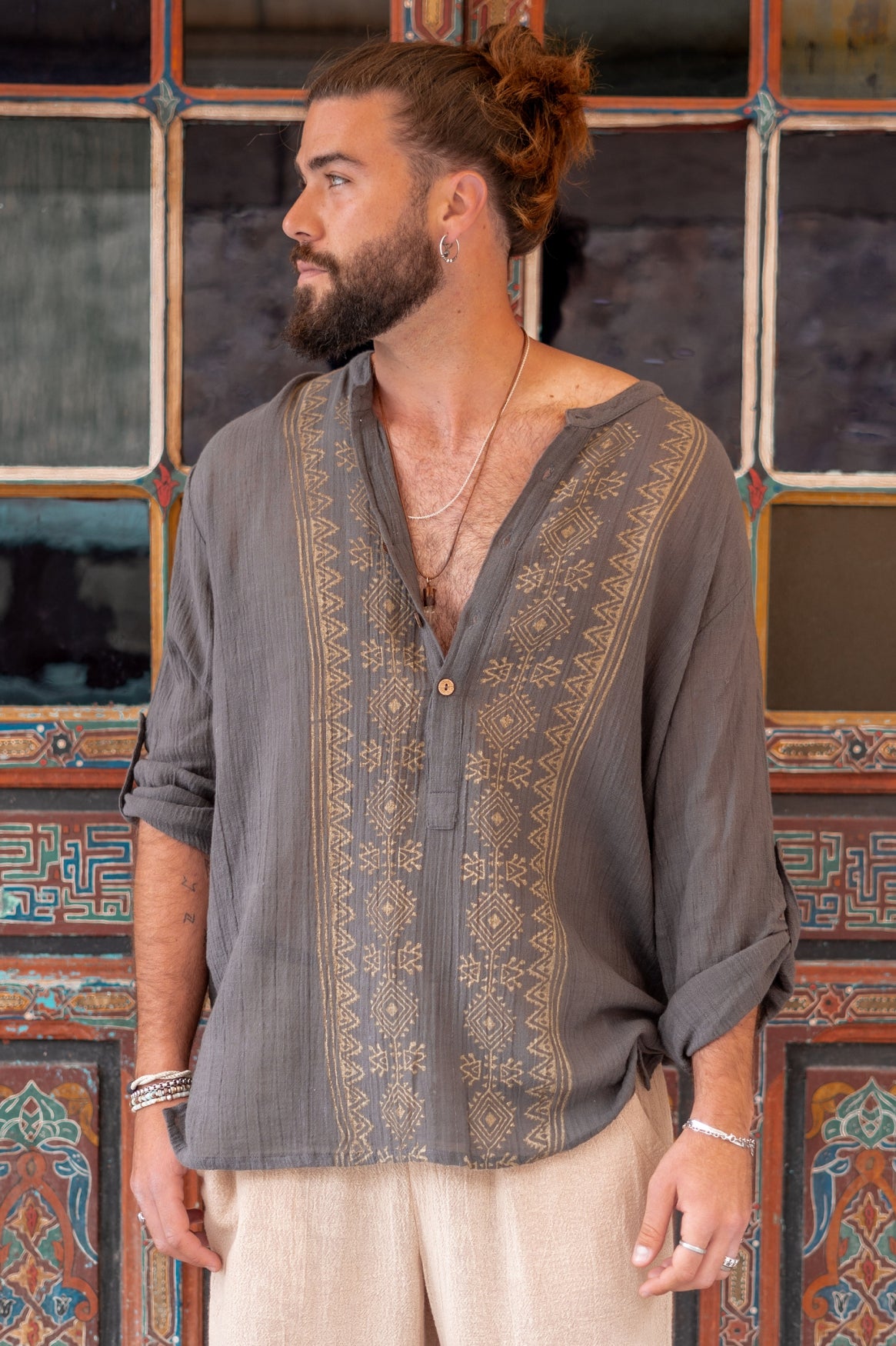 Bohème Bluse in Anthrazit von ibzmode, Brands of Ibiza