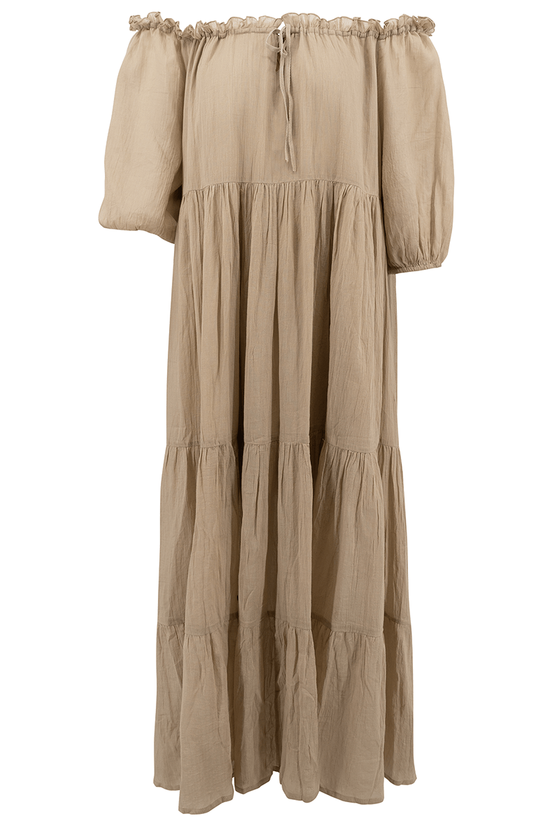 Bohemian jurk in taupe van ibzmode, Brands of Ibiza