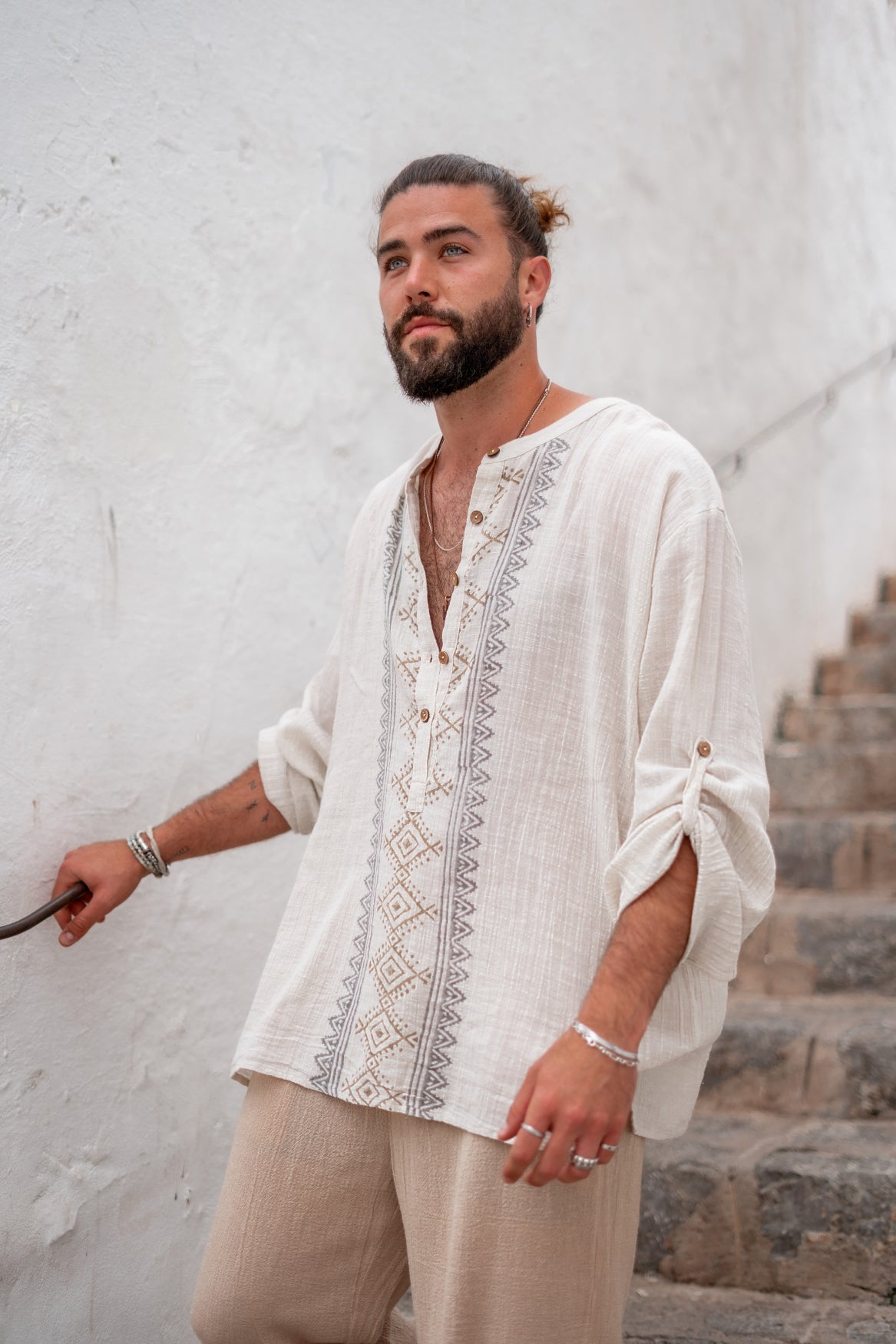 Bohemian blouse in beige van ibzmode, Brands of Ibiza