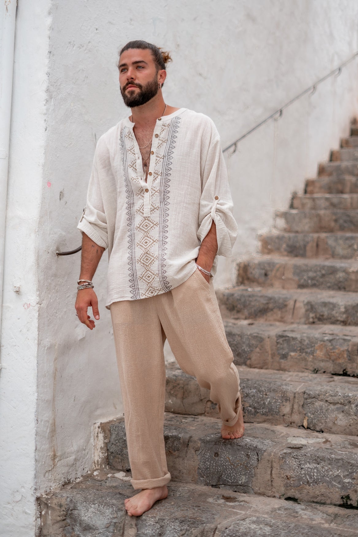 Bohemian blouse in beige van ibzmode, Brands of Ibiza