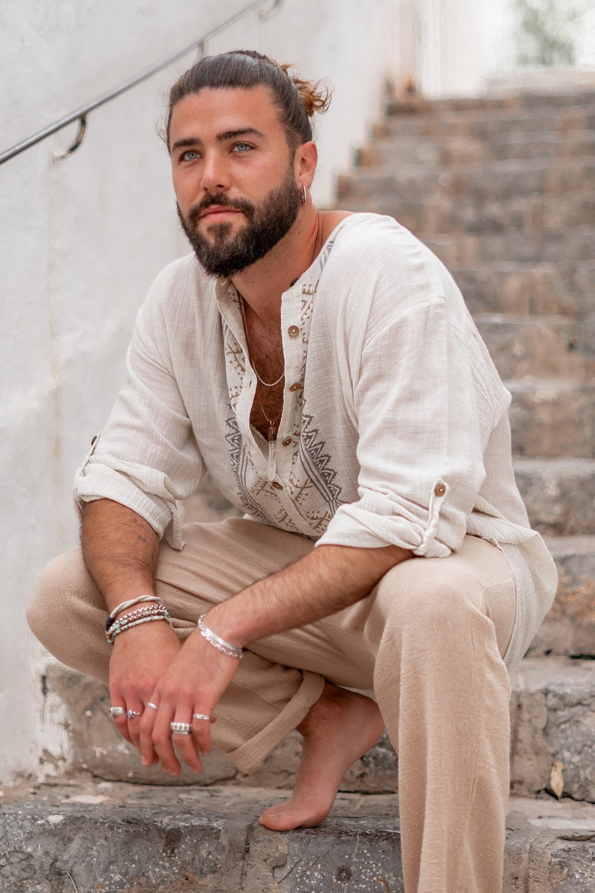 Bohemian blouse in beige van ibzmode, Brands of Ibiza