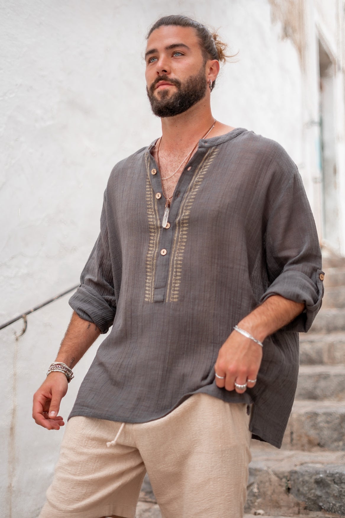 Bohemian blouse in anthracite van ibzmode, Brands of Ibiza