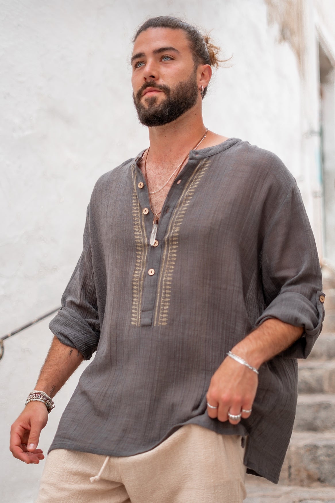 Bohemian blouse in anthracite van ibzmode, Brands of Ibiza