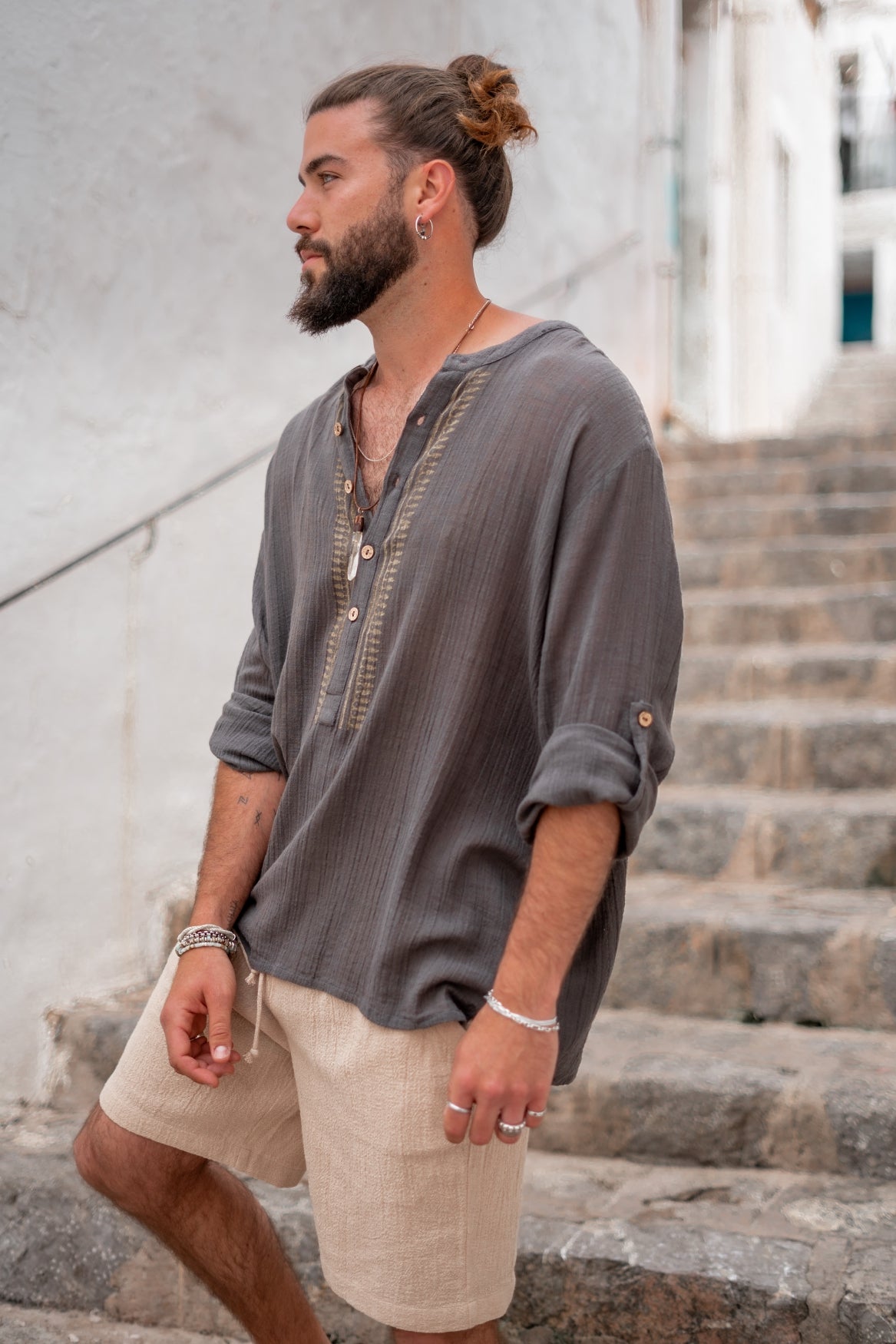 Bohemian blouse in anthracite van ibzmode, Brands of Ibiza