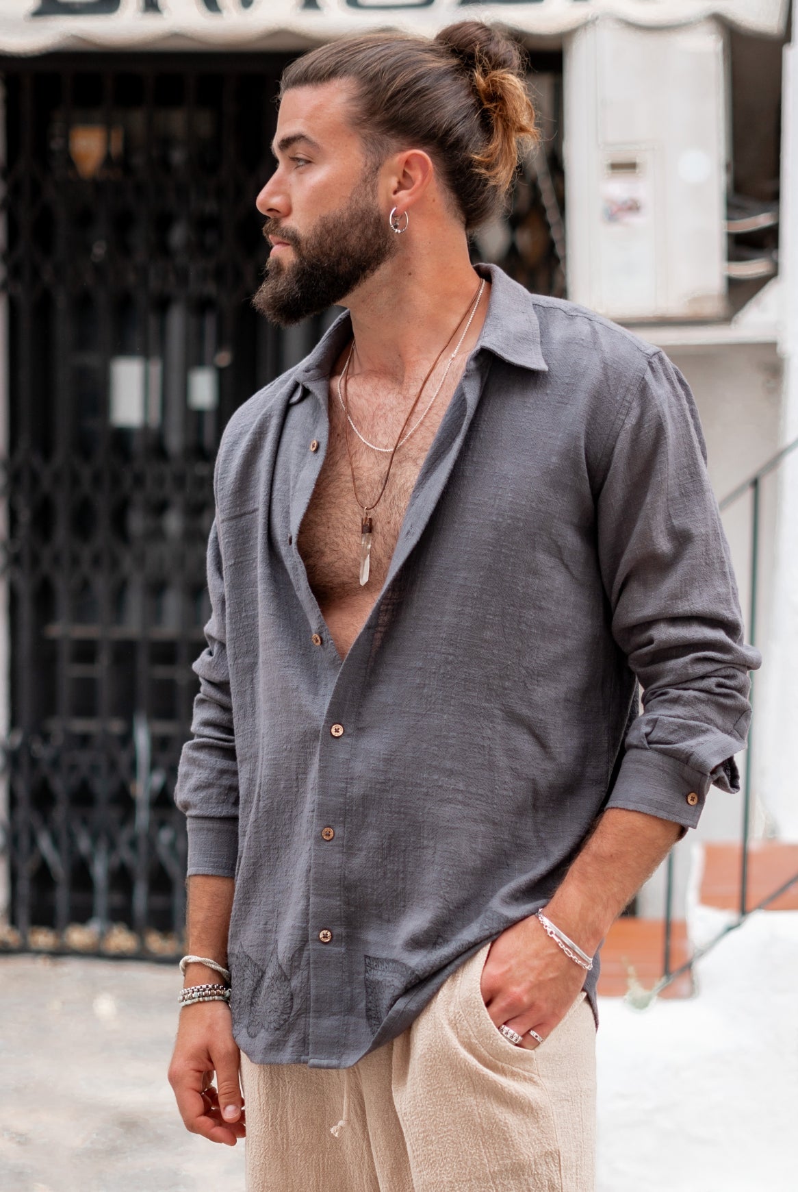 Bohemian blouse in anthracite van ibzmode, Brands of Ibiza