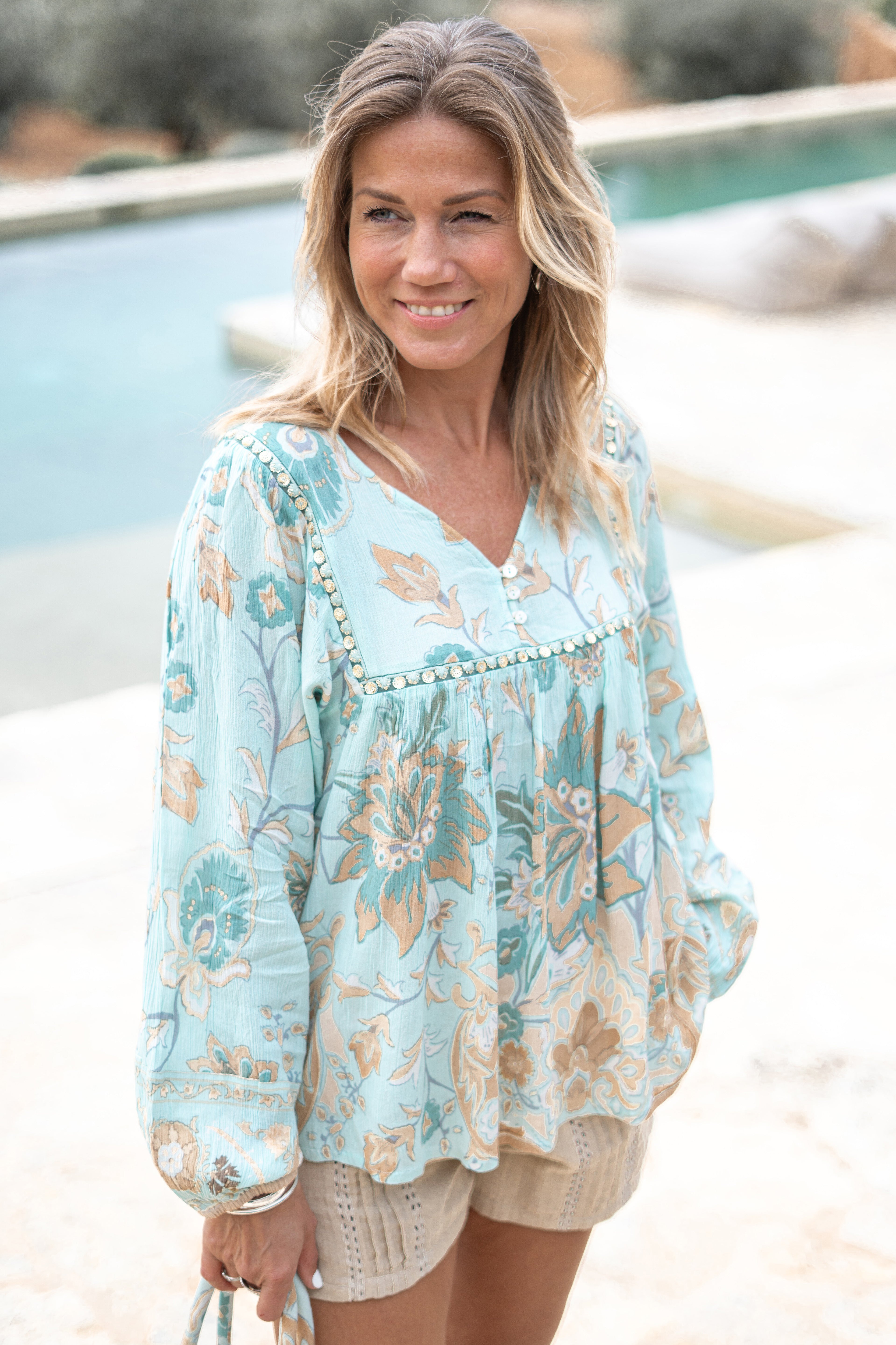 Bohemian blouse in aqua van ibzmode, Brands of Ibiza