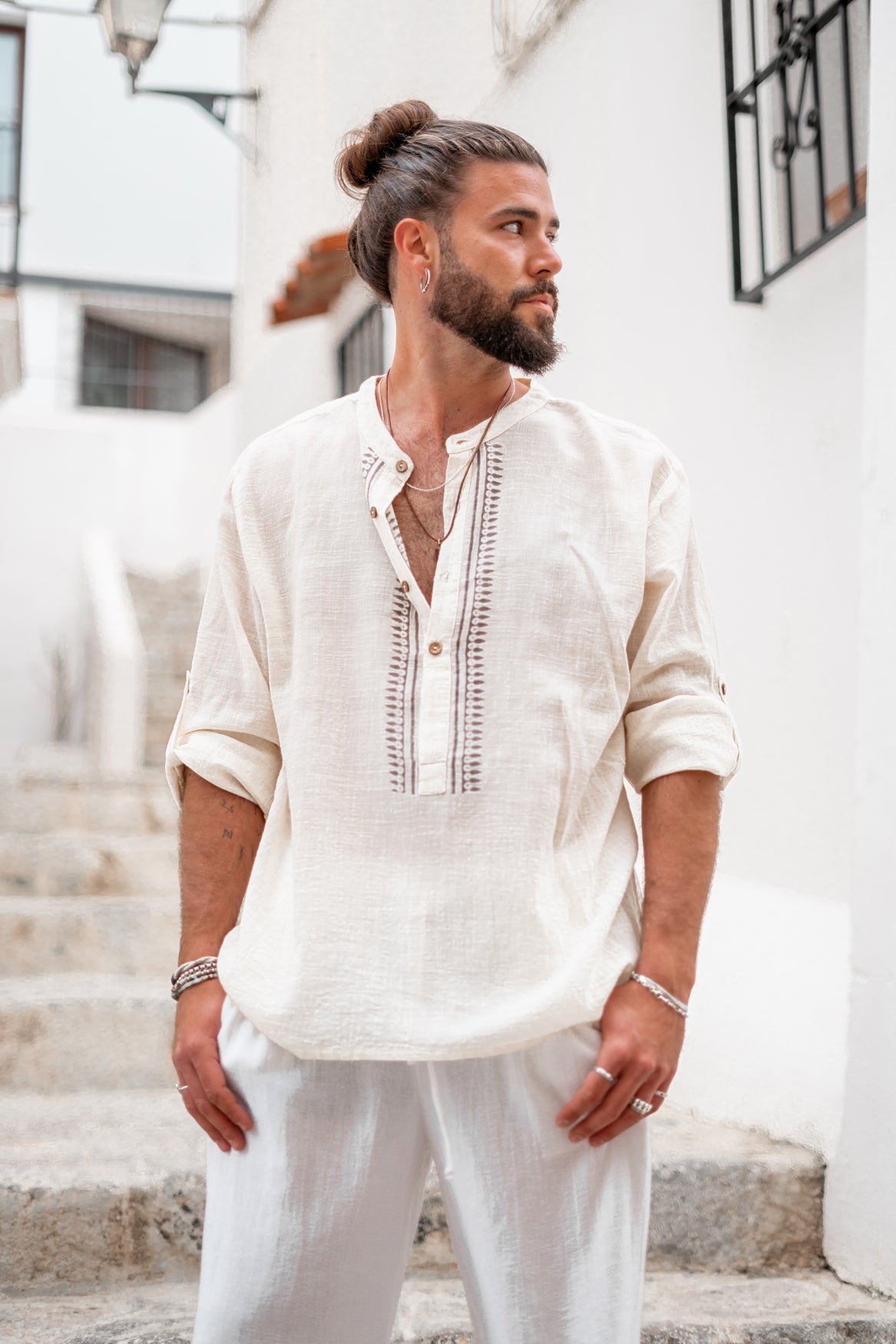 Blouse bohème beige de la marque ibzmode, Brands of Ibiza