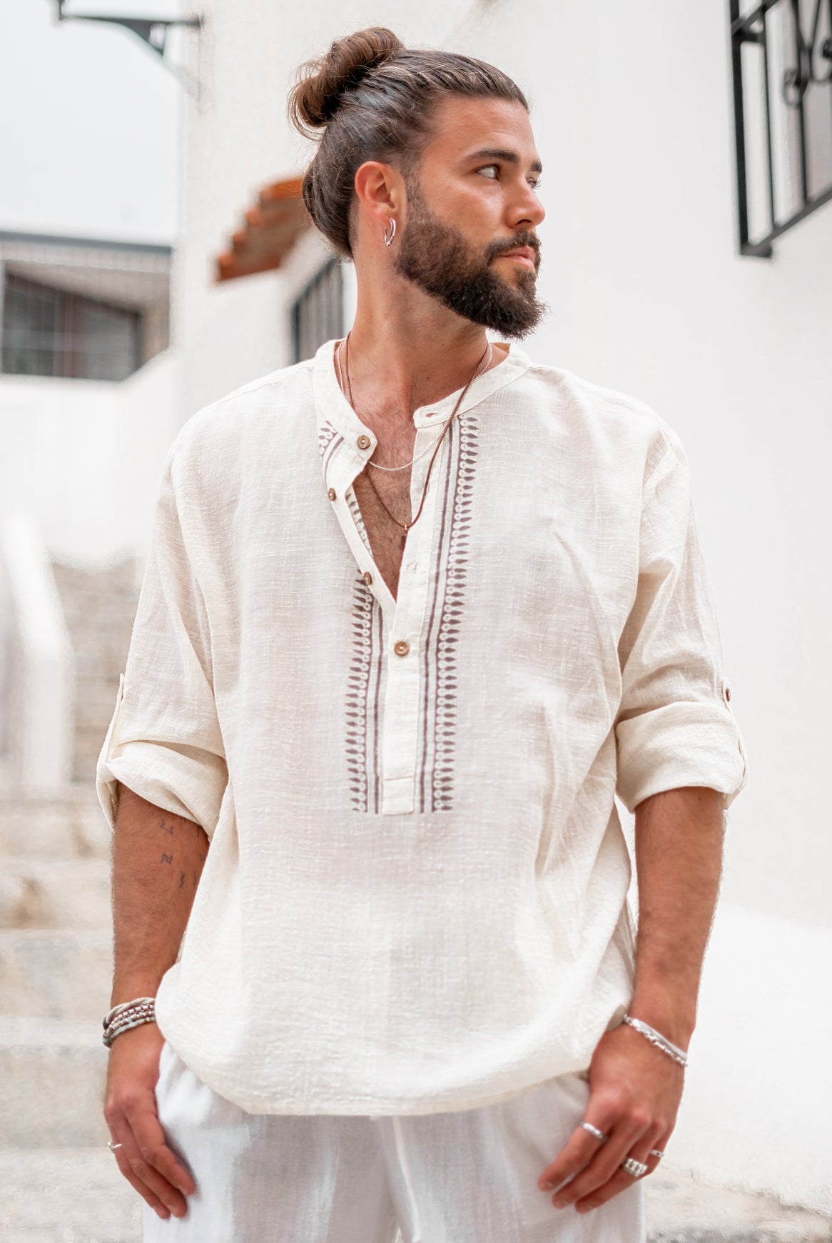 Blusa de estilo bohemio en color beige de ibzmode, Brands of Ibiza