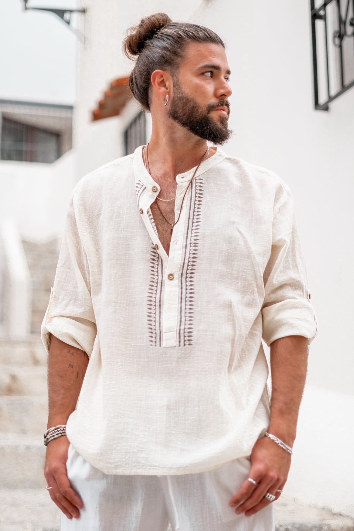 Blouse bohème beige de la marque ibzmode, Brands of Ibiza