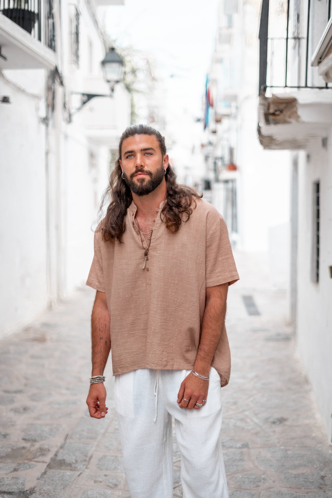 Bohemian blouse in taupe van ibzmode, Brands of Ibiza