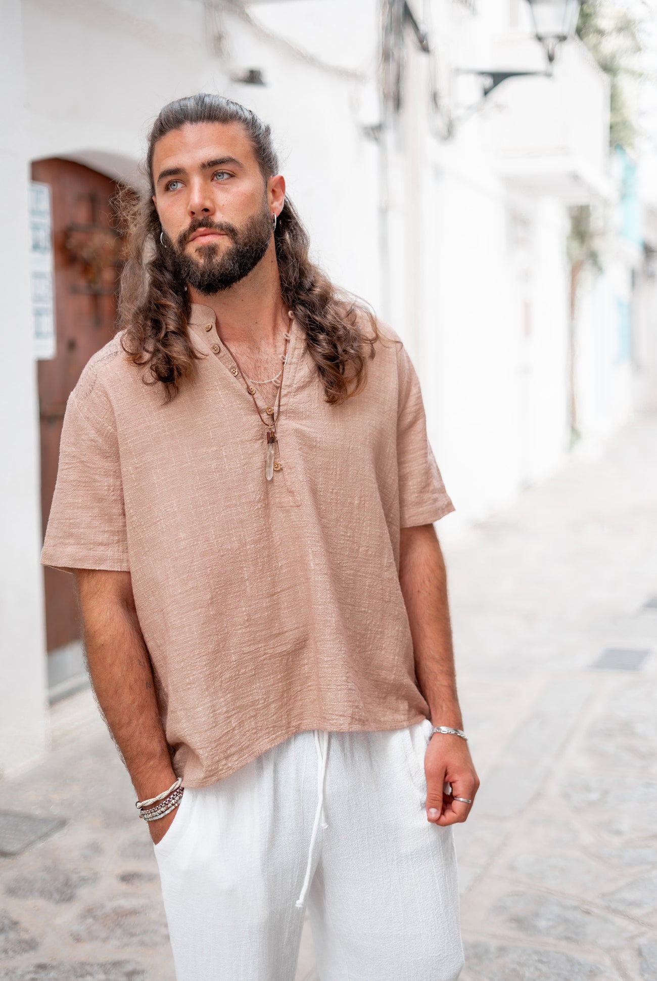 Bohemian blouse in taupe van ibzmode, Brands of Ibiza