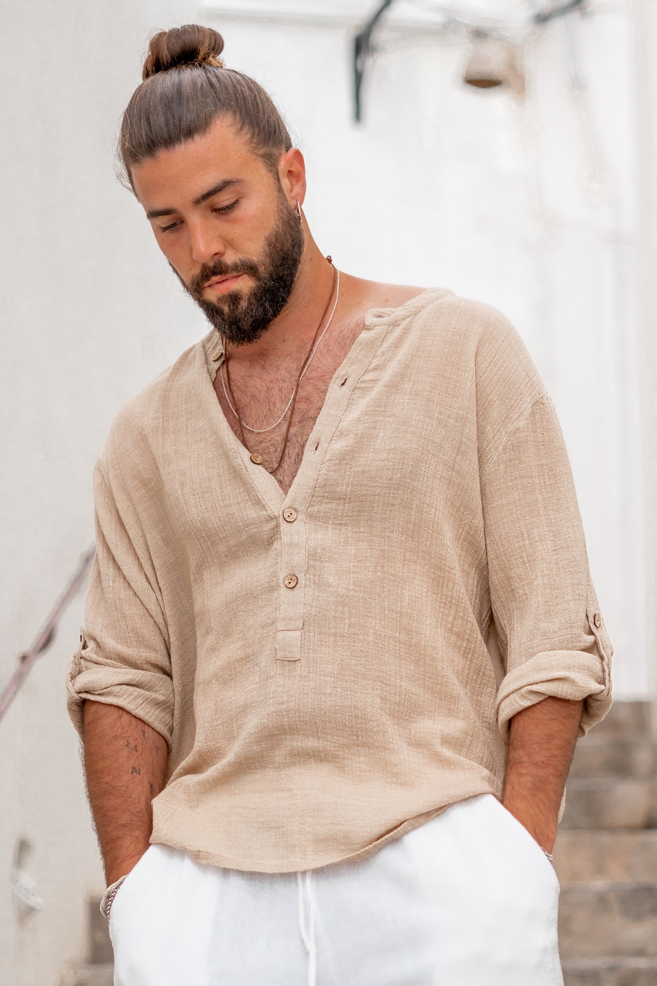 Bohemian blouse in sand van ibzmode, Brands of Ibiza