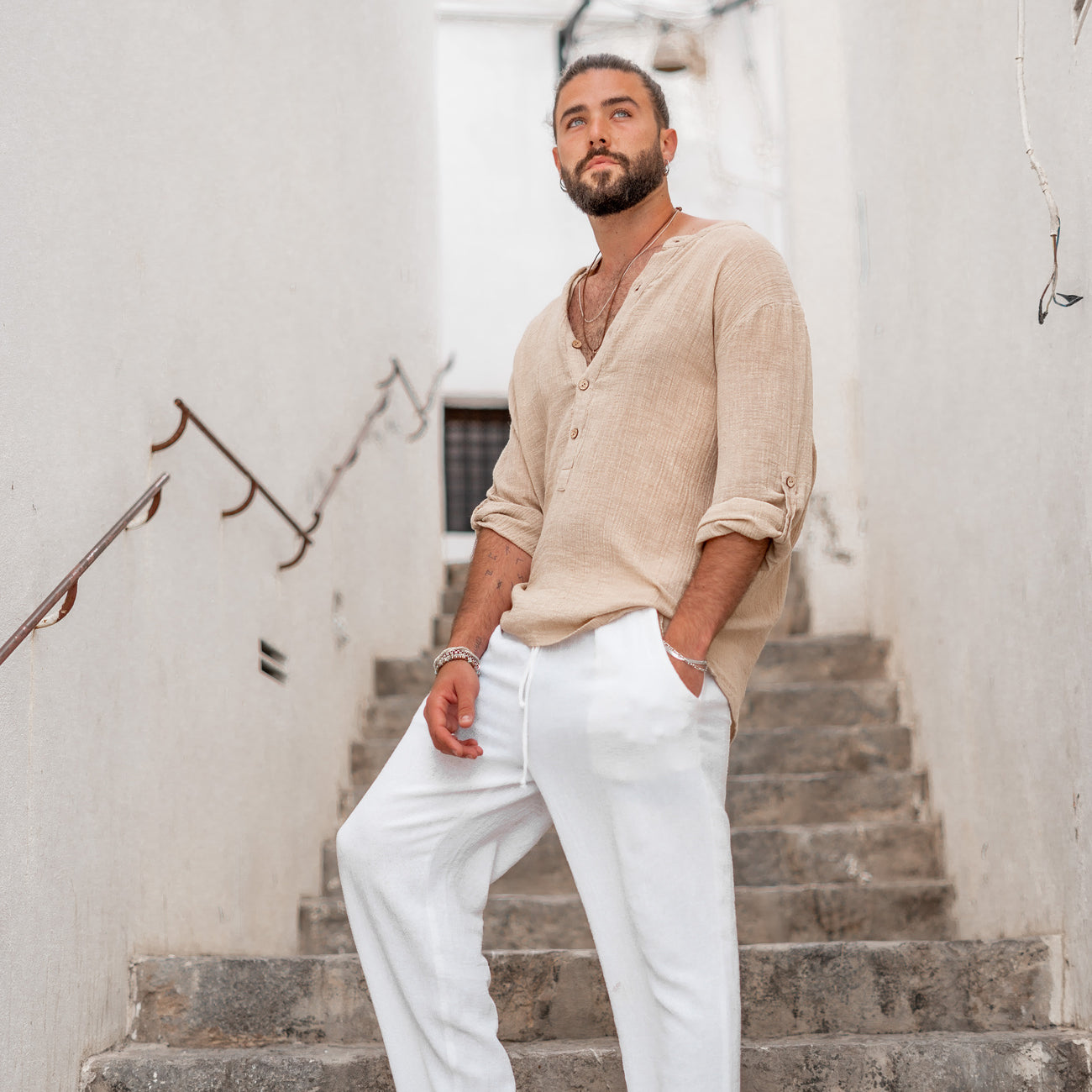 Bohemian blouse in sand van ibzmode, Brands of Ibiza
