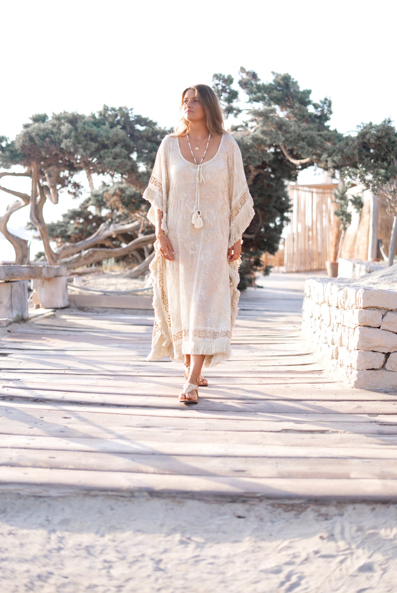 Ibzmode Long Kaftan Vayla Lumira Ivory luxury bohemian beachwear