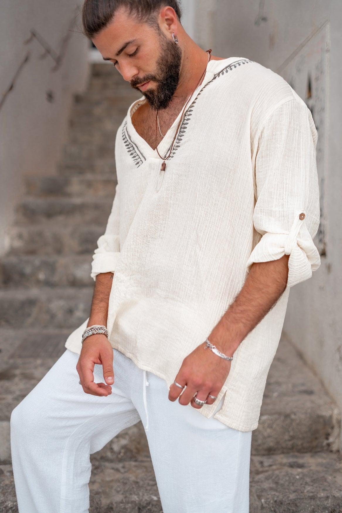 Bohemian blouse in ecru van ibzmode, Brands of Ibiza