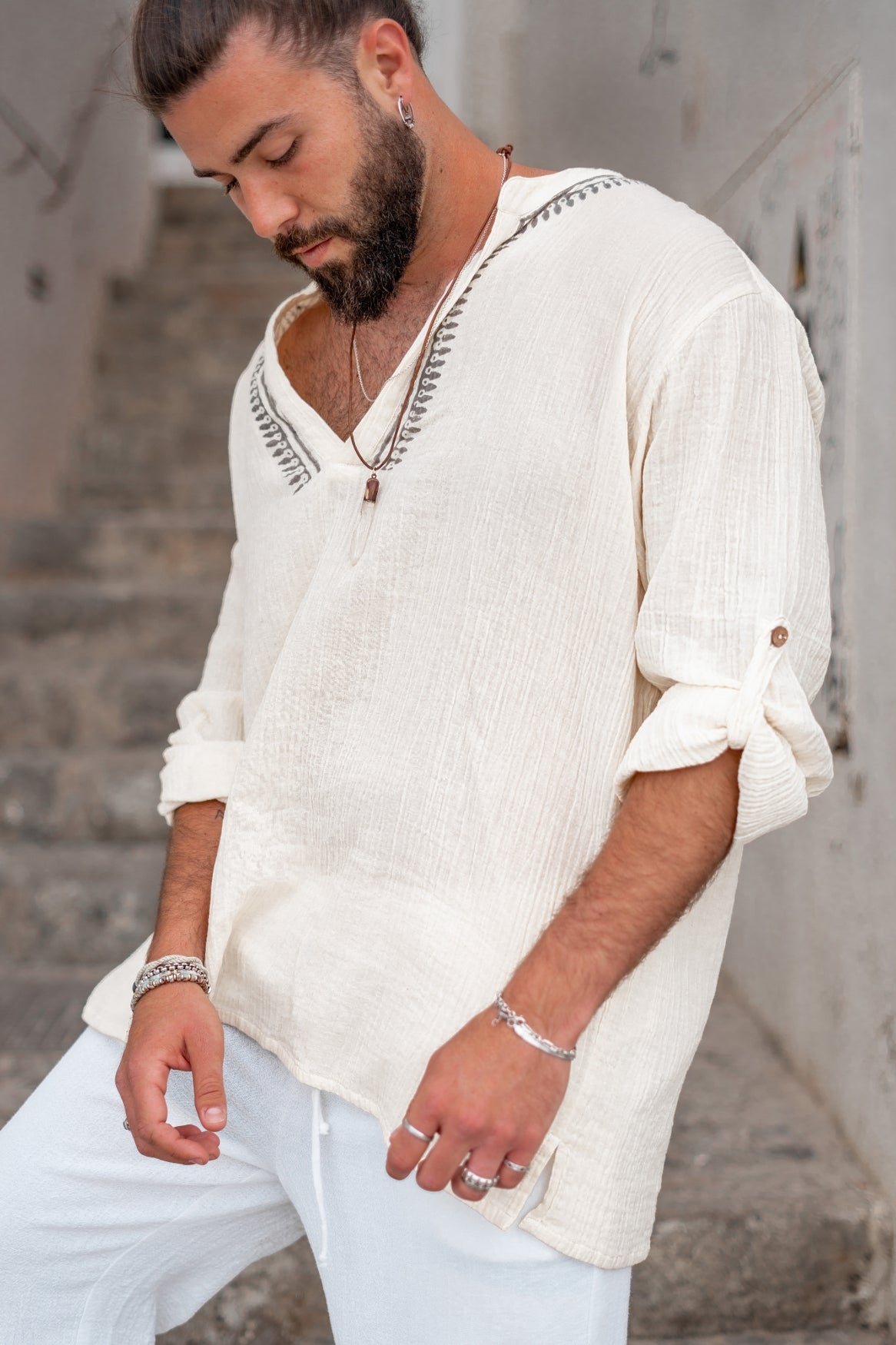 Bohemian blouse in ecru van ibzmode, Brands of Ibiza