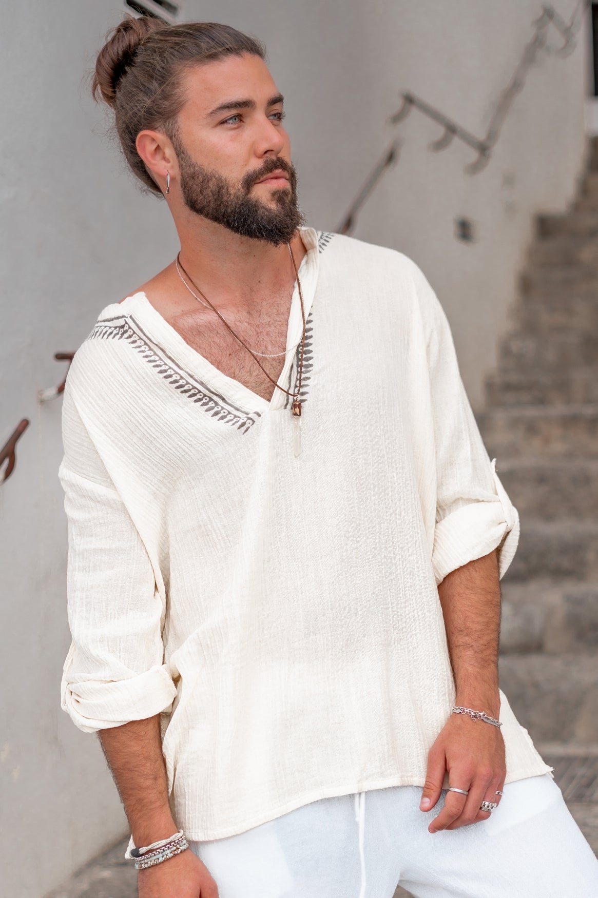 Bohemian blouse in ecru van ibzmode, Brands of Ibiza