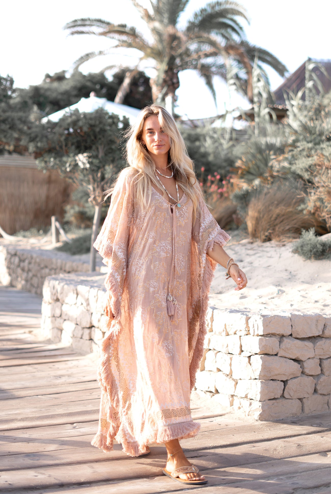Ibzmode Long Kaftan Vayla Lumira Old Pink luxury beach kaftan