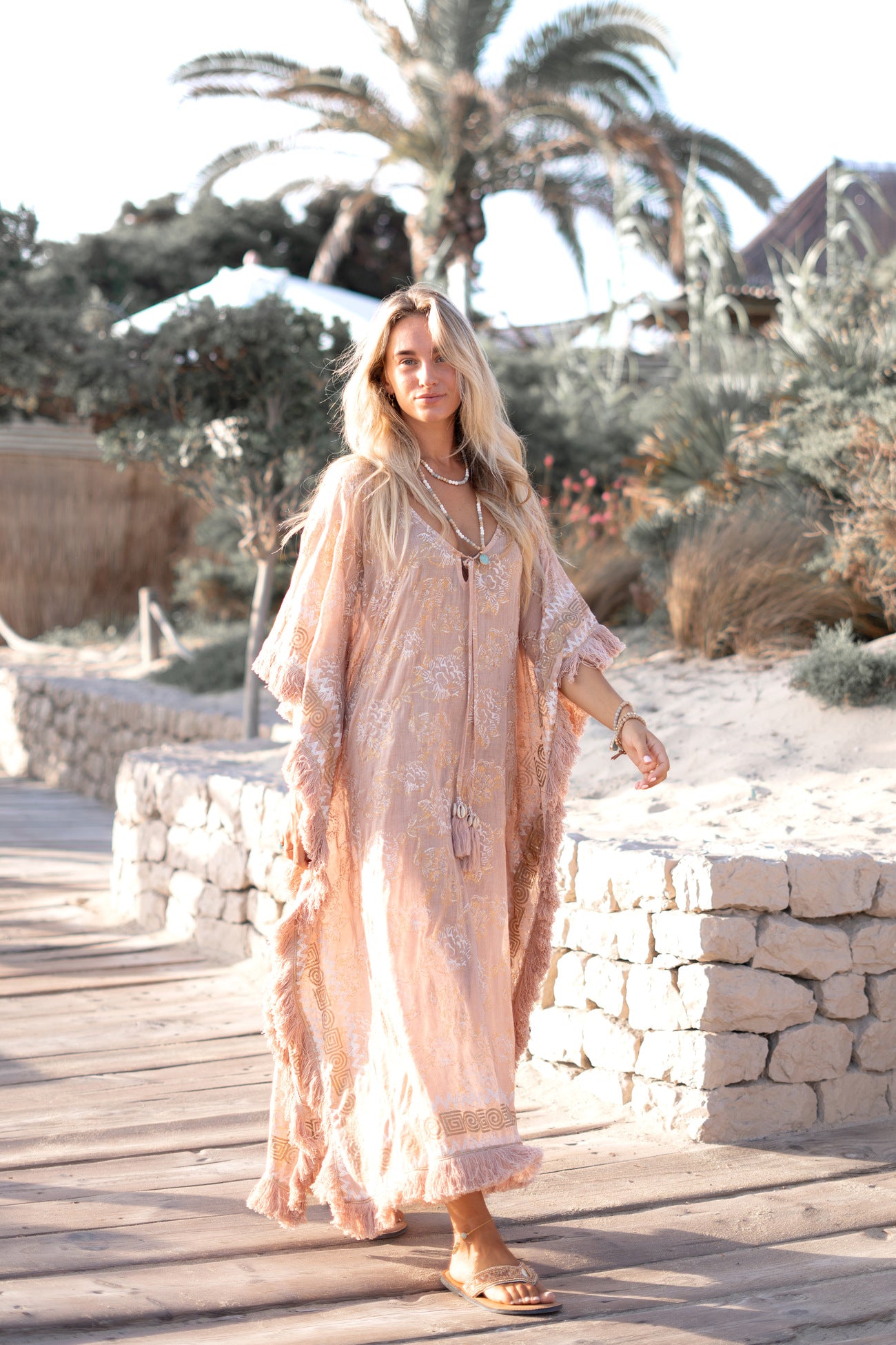 Ibzmode Long Kaftan Vayla Lumira Old Pink luxury beach kaftan