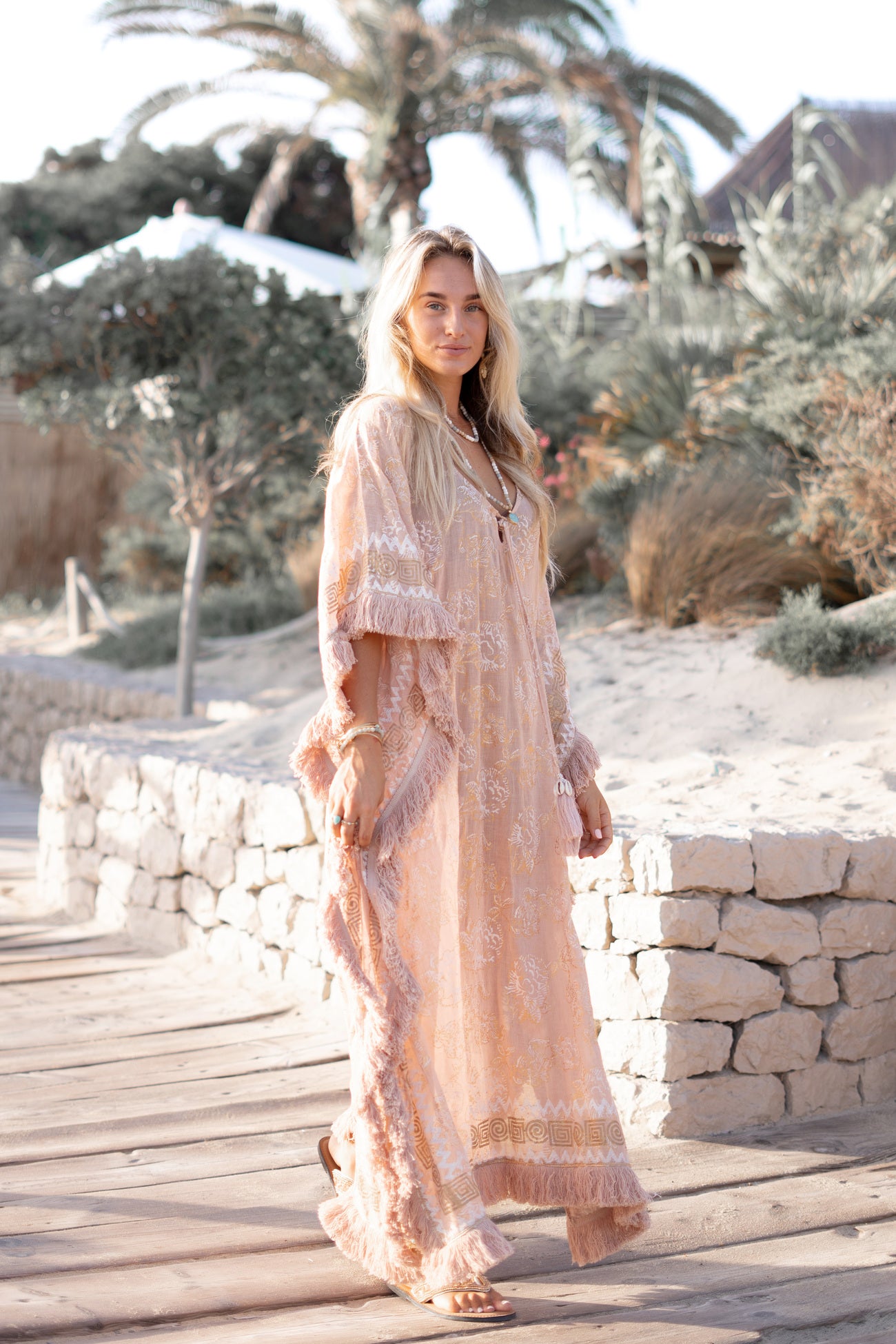 Ibzmode Long Kaftan Vayla Lumira Old Pink luxury beach kaftan