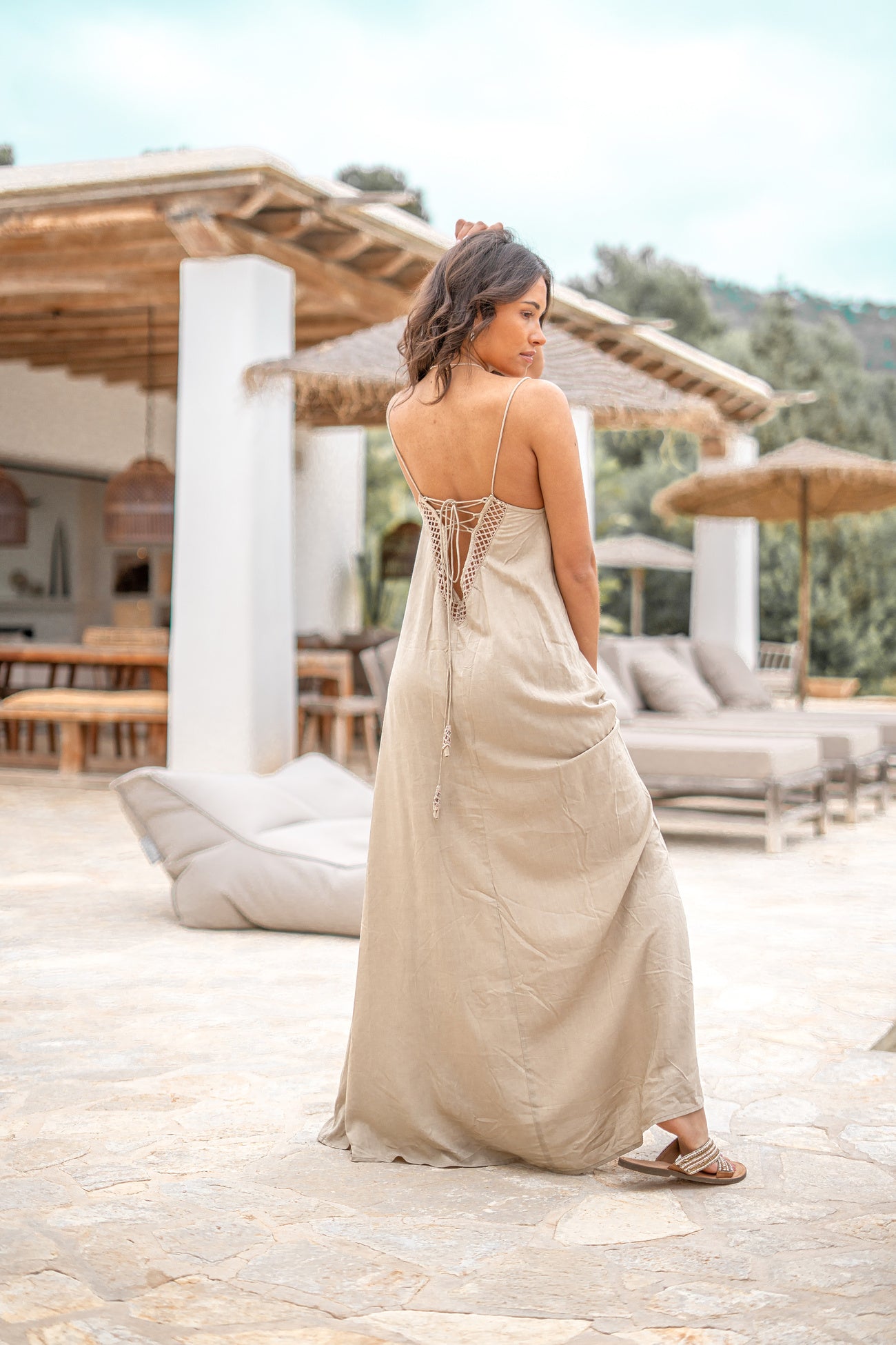 Vestido bohemio en color topo de ibzmode, Brands of Ibiza