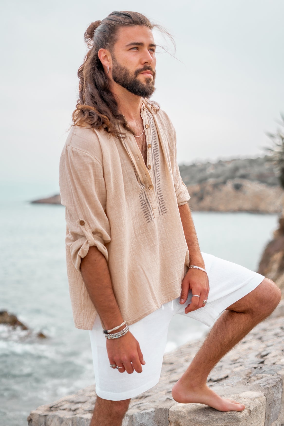 Blouse bohème couleur sable de la marque ibzmode, Brands of Ibiza