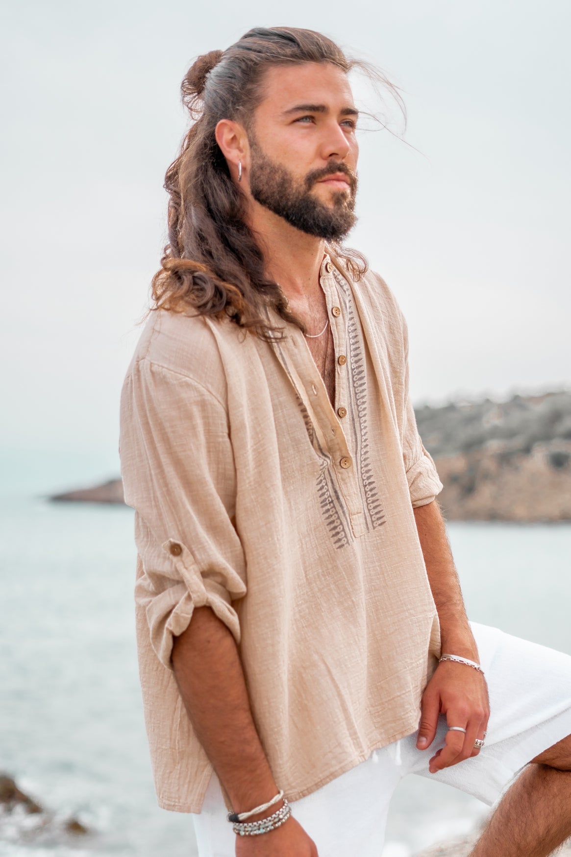 Blouse bohème couleur sable de la marque ibzmode, Brands of Ibiza