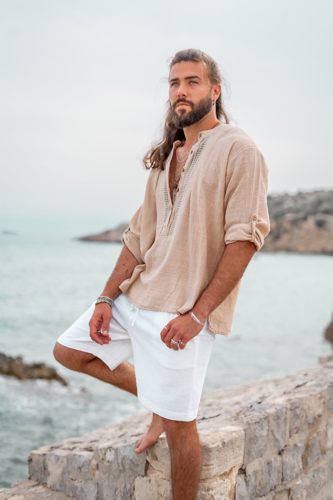Blouse bohème couleur sable de la marque ibzmode, Brands of Ibiza
