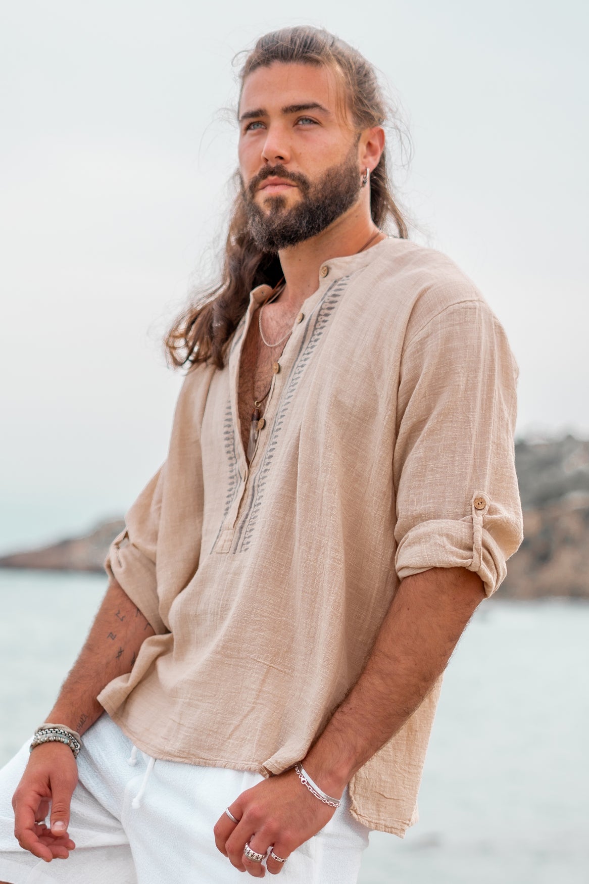 Blouse bohème couleur sable de la marque ibzmode, Brands of Ibiza