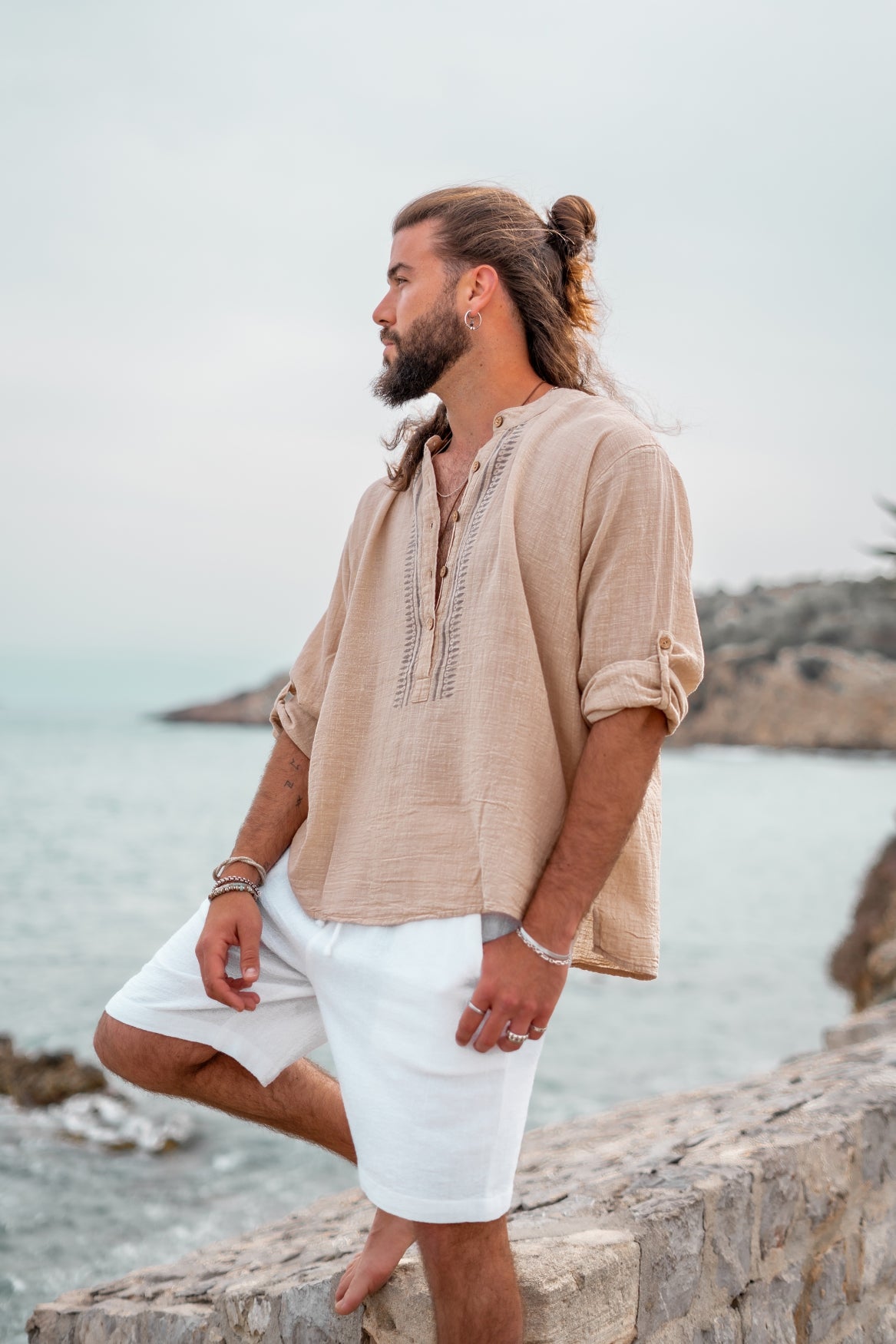 Blouse bohème couleur sable de la marque ibzmode, Brands of Ibiza