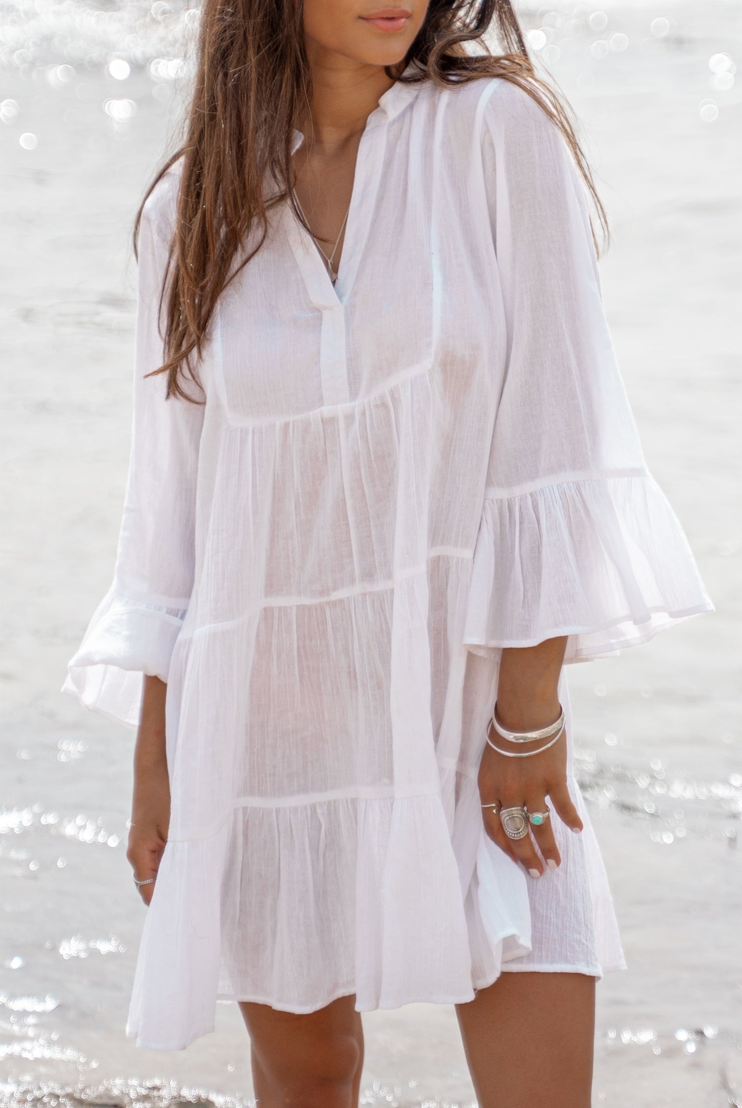 Bohemian jurk in white van ibzmode, Brands of Ibiza
