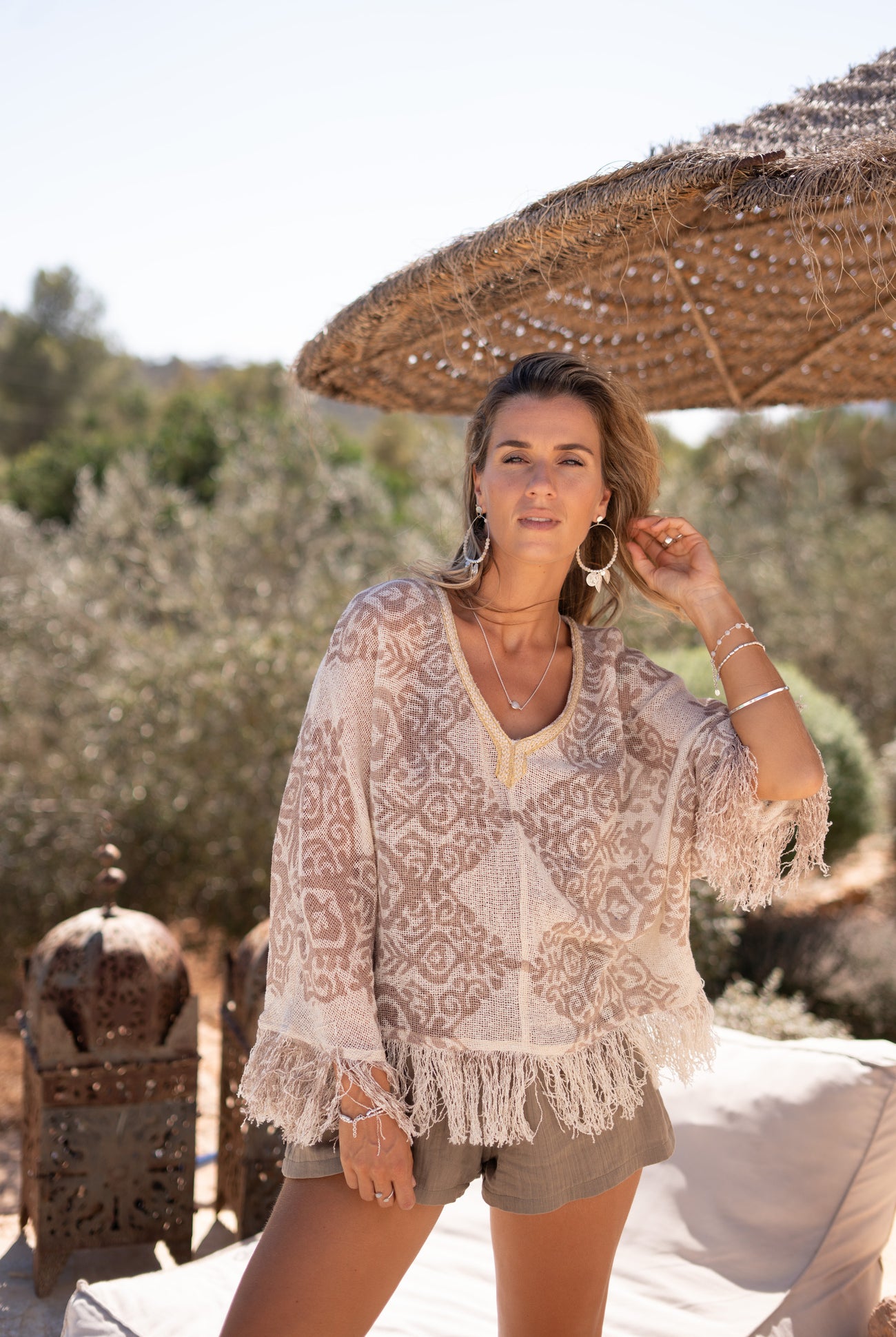 Ibizamode Top Melia Alvaria Taupe with subtle shimmer detail