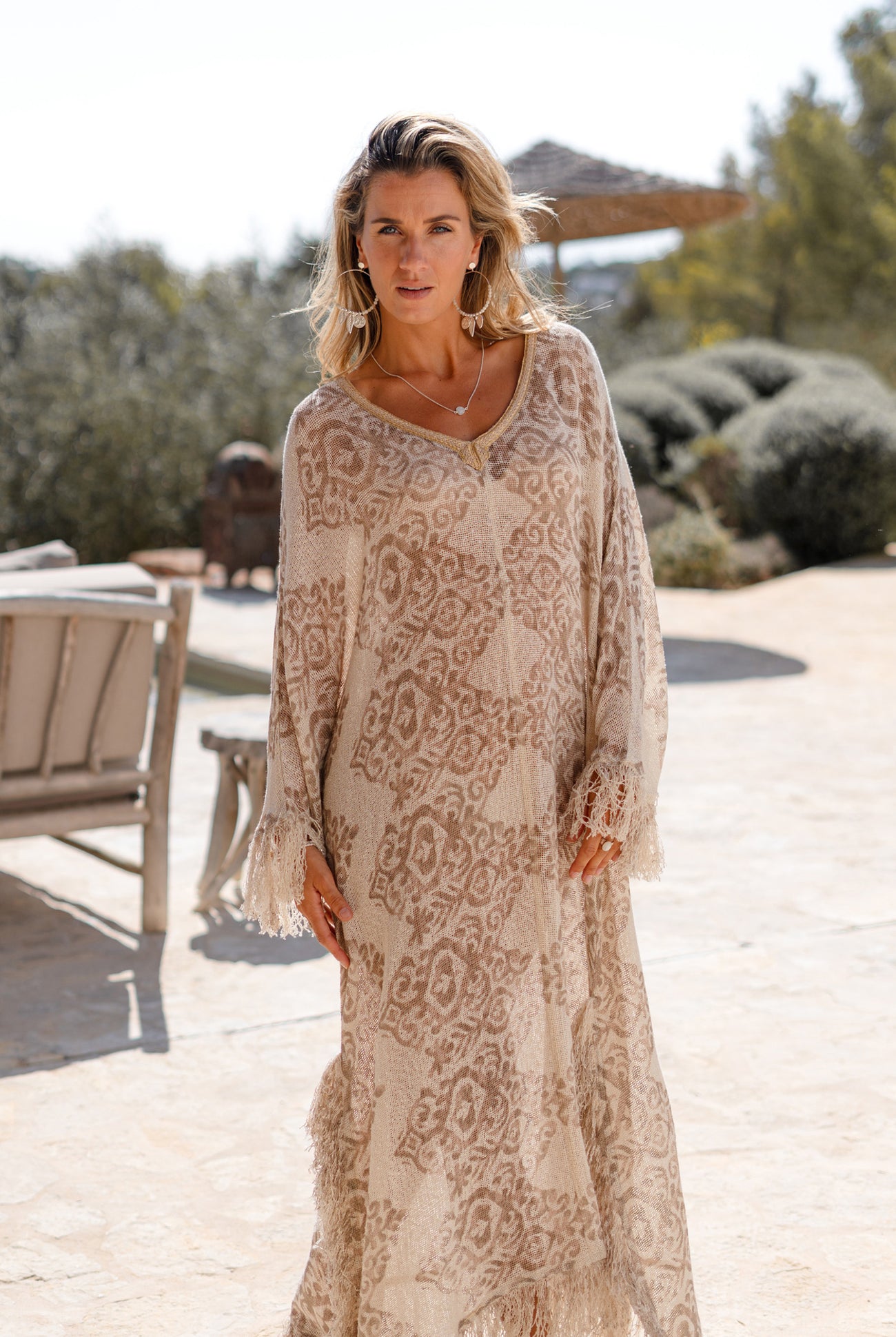 Ibizamode Kaftan Suna Alvaria Taupe with subtle shimmer detail