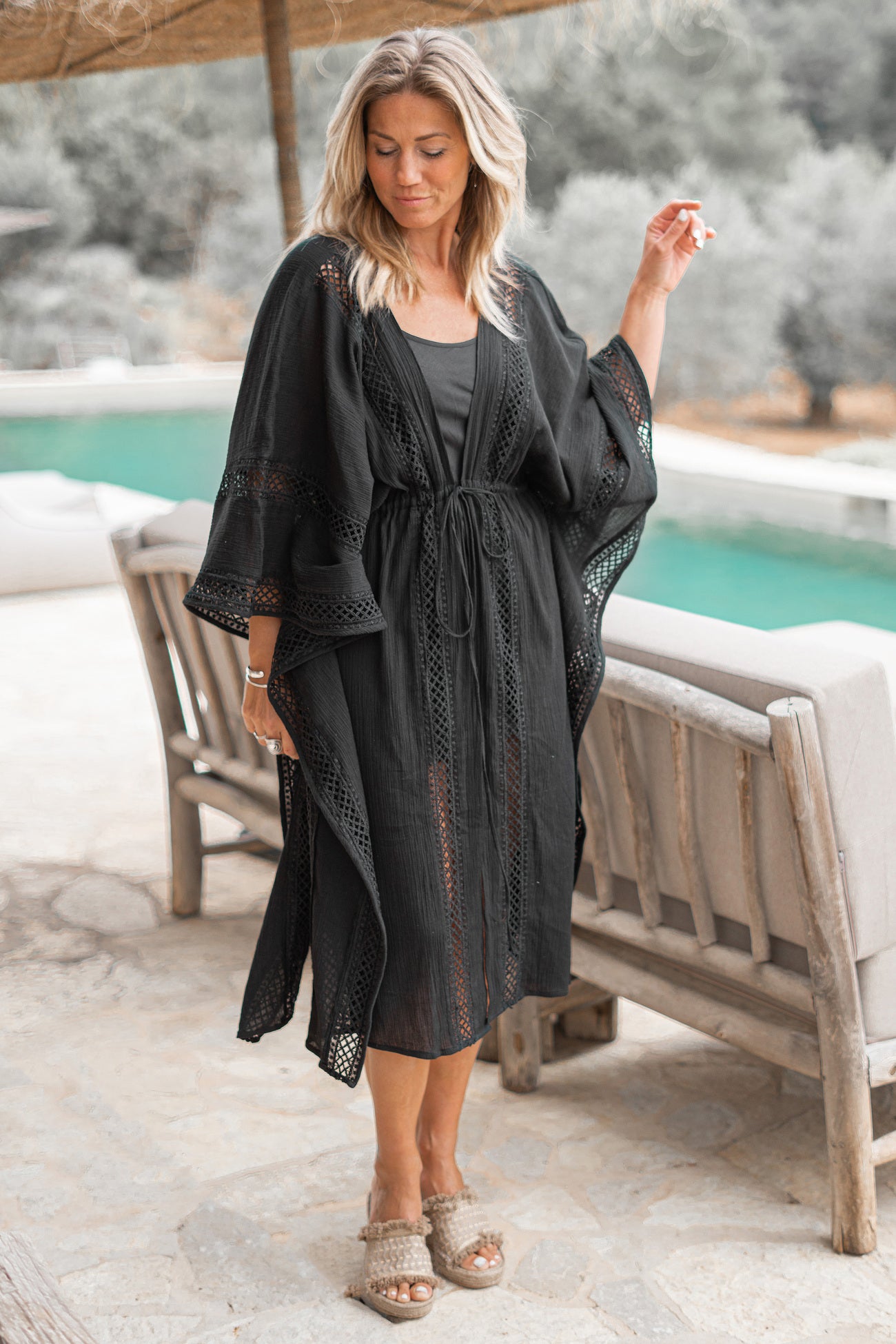 Bohemian kimono in black van ibzmode, Brands of Ibiza