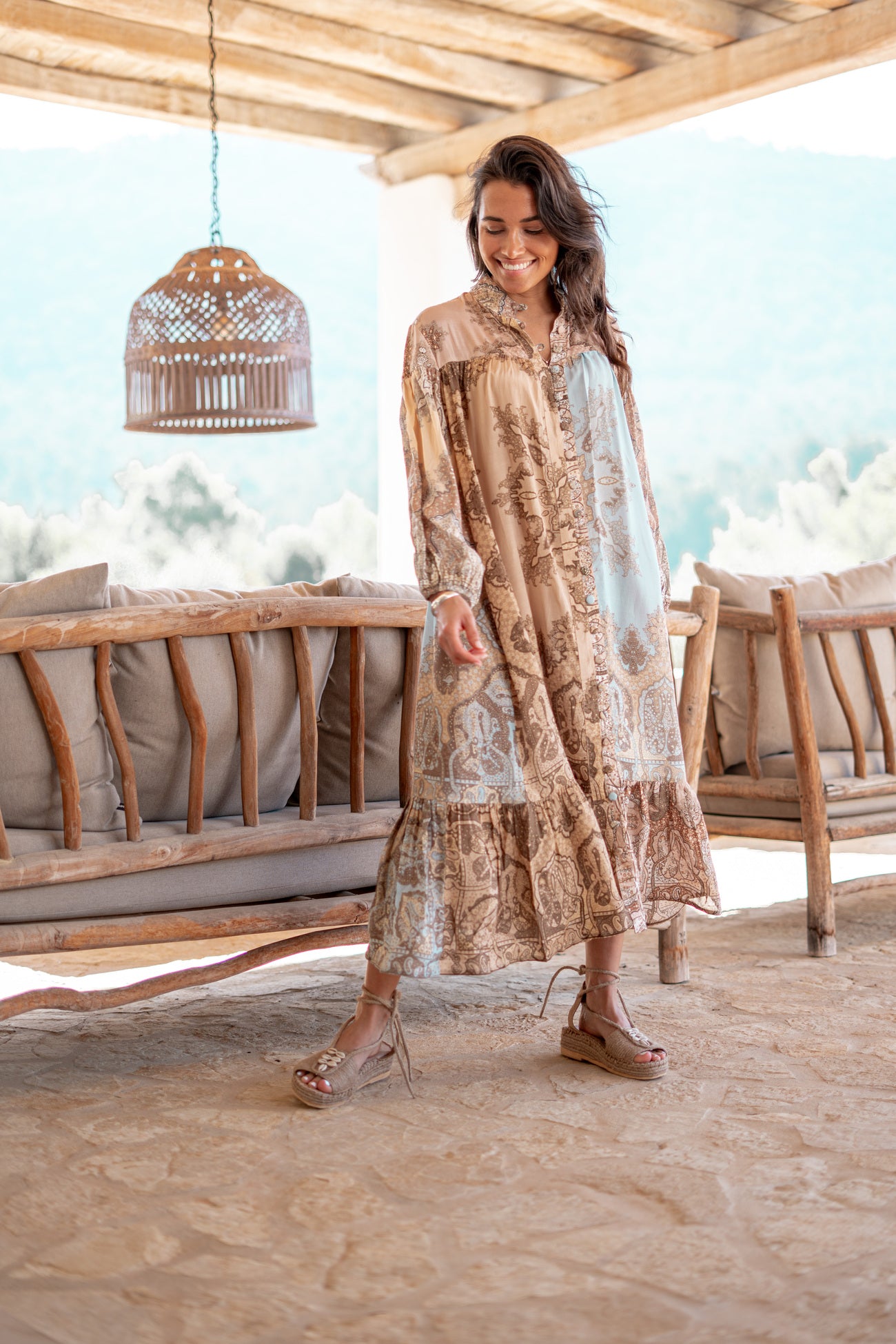 Bohemian jurk in light taupe van ibzmode, Brands of Ibiza