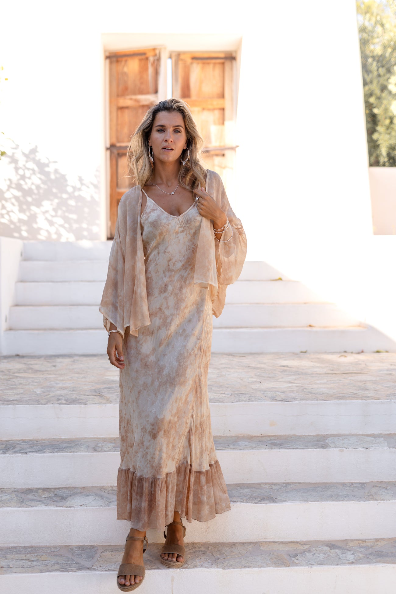 Ibizamode Bohemian Blush beige tie dye viscose wrap top