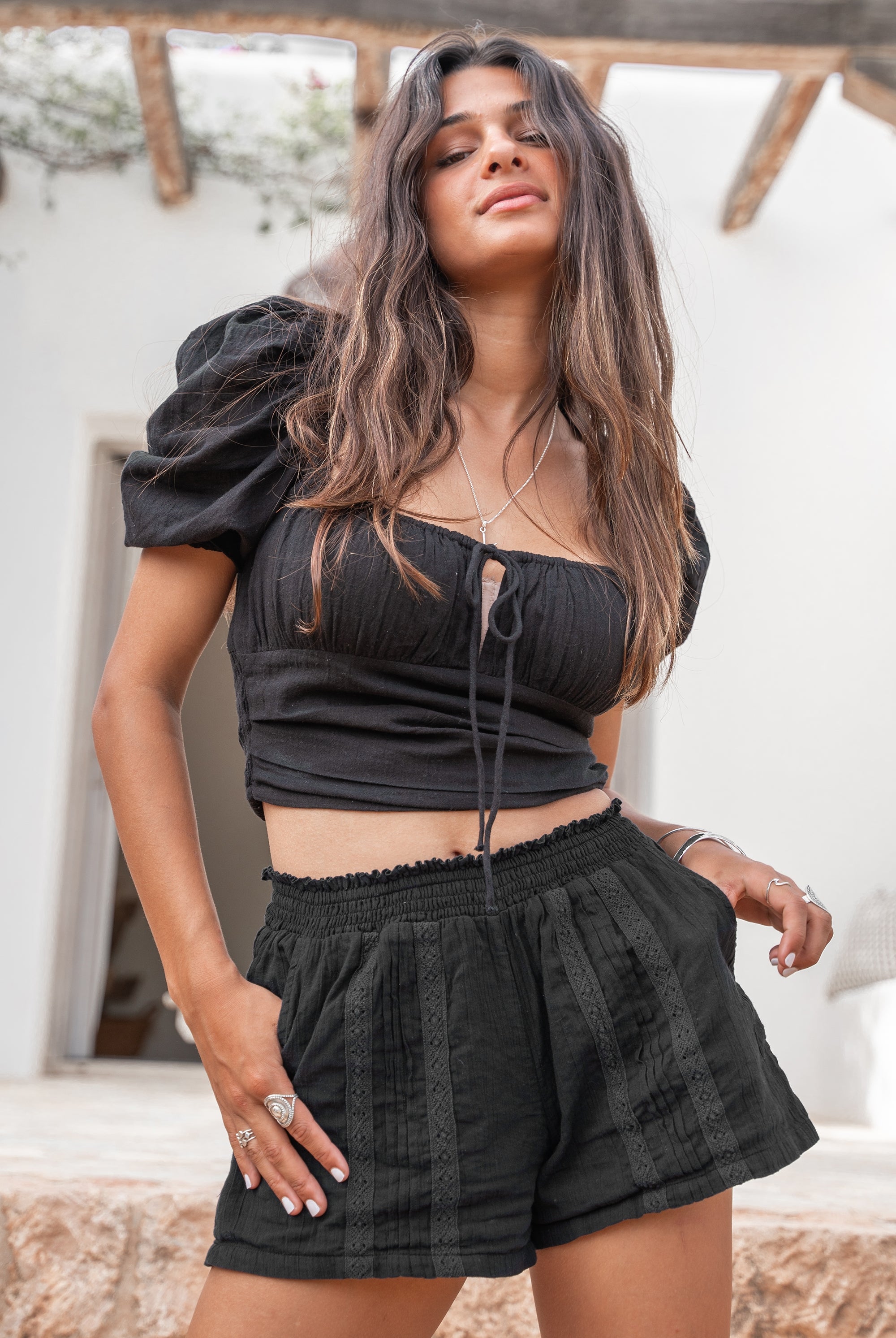 Bohemian top in black van ibzmode, Brands of Ibiza