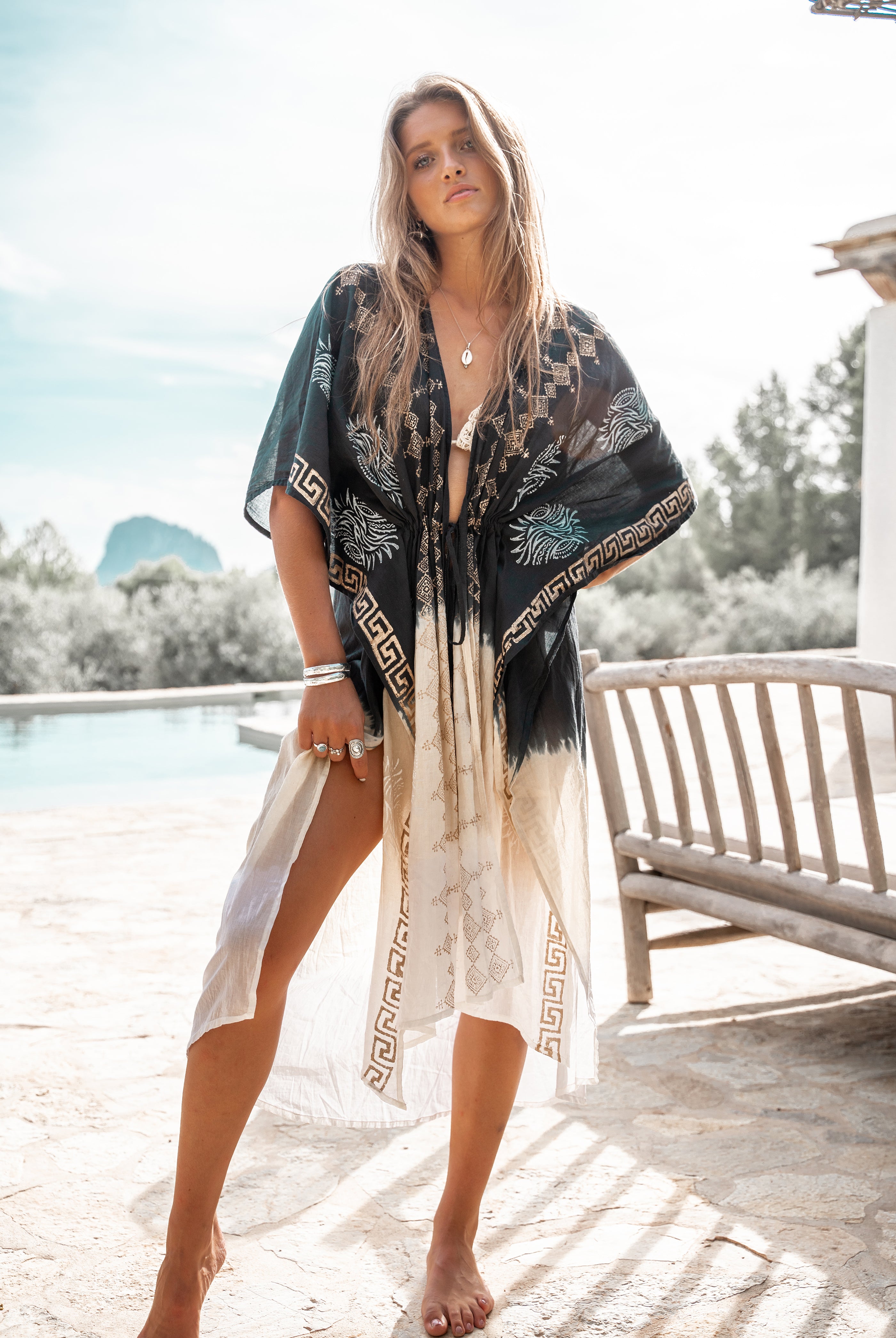 Bohemian kimono in black van ibzmode, Brands of Ibiza