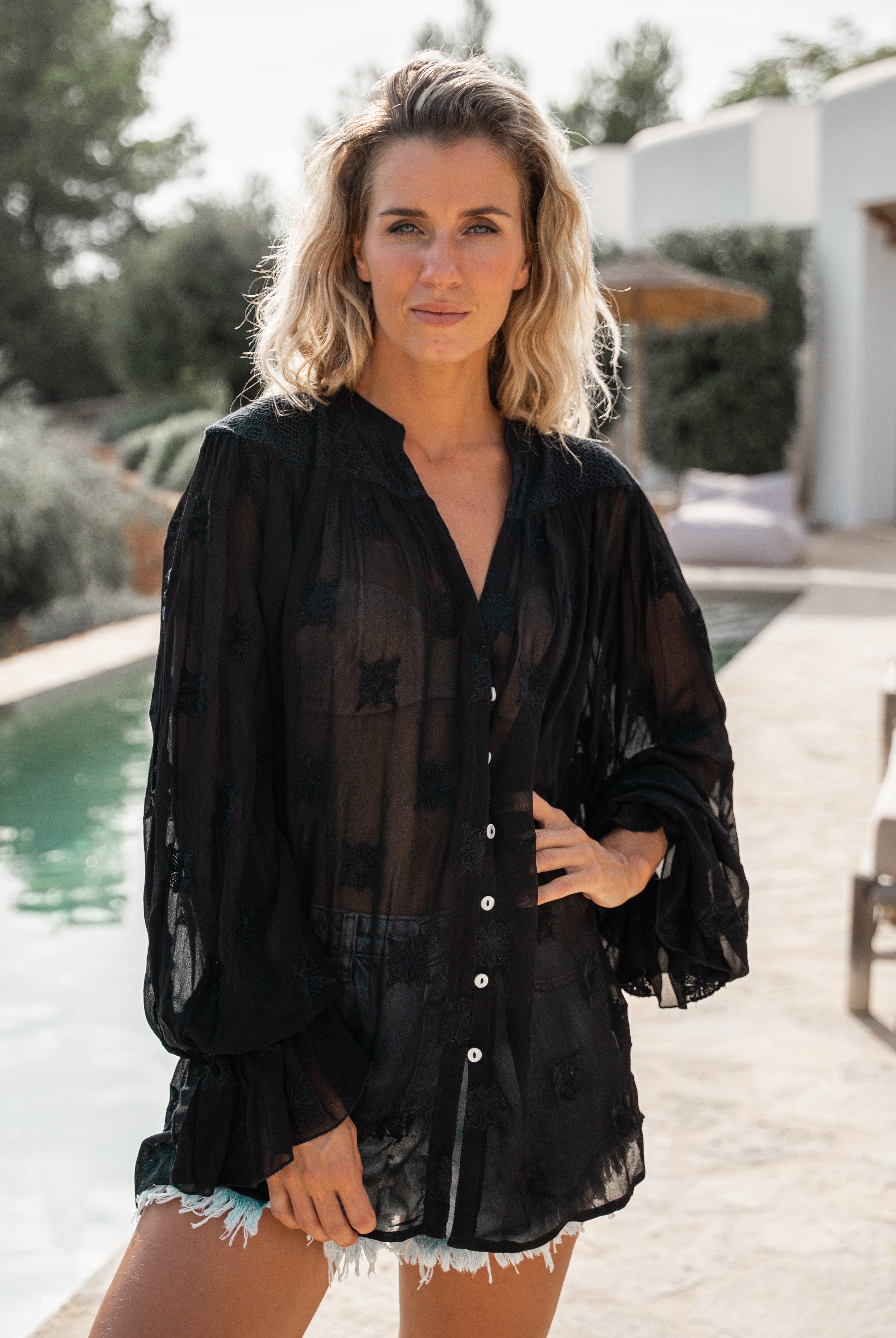 Bohemian blouse in black van ibzmode, Brands of Ibiza