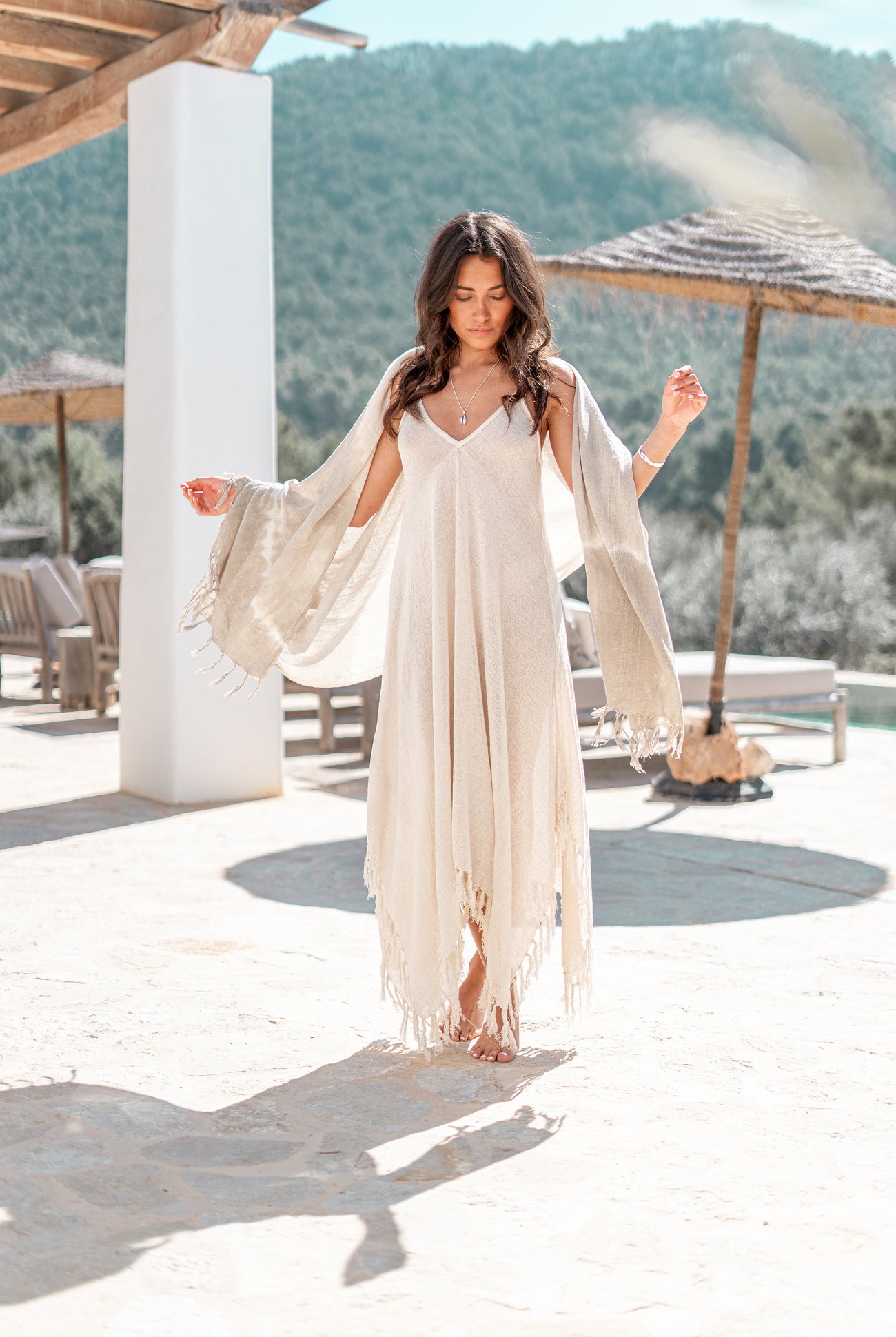 Bohemian jurk in ecru van ibzmode, Brands of Ibiza