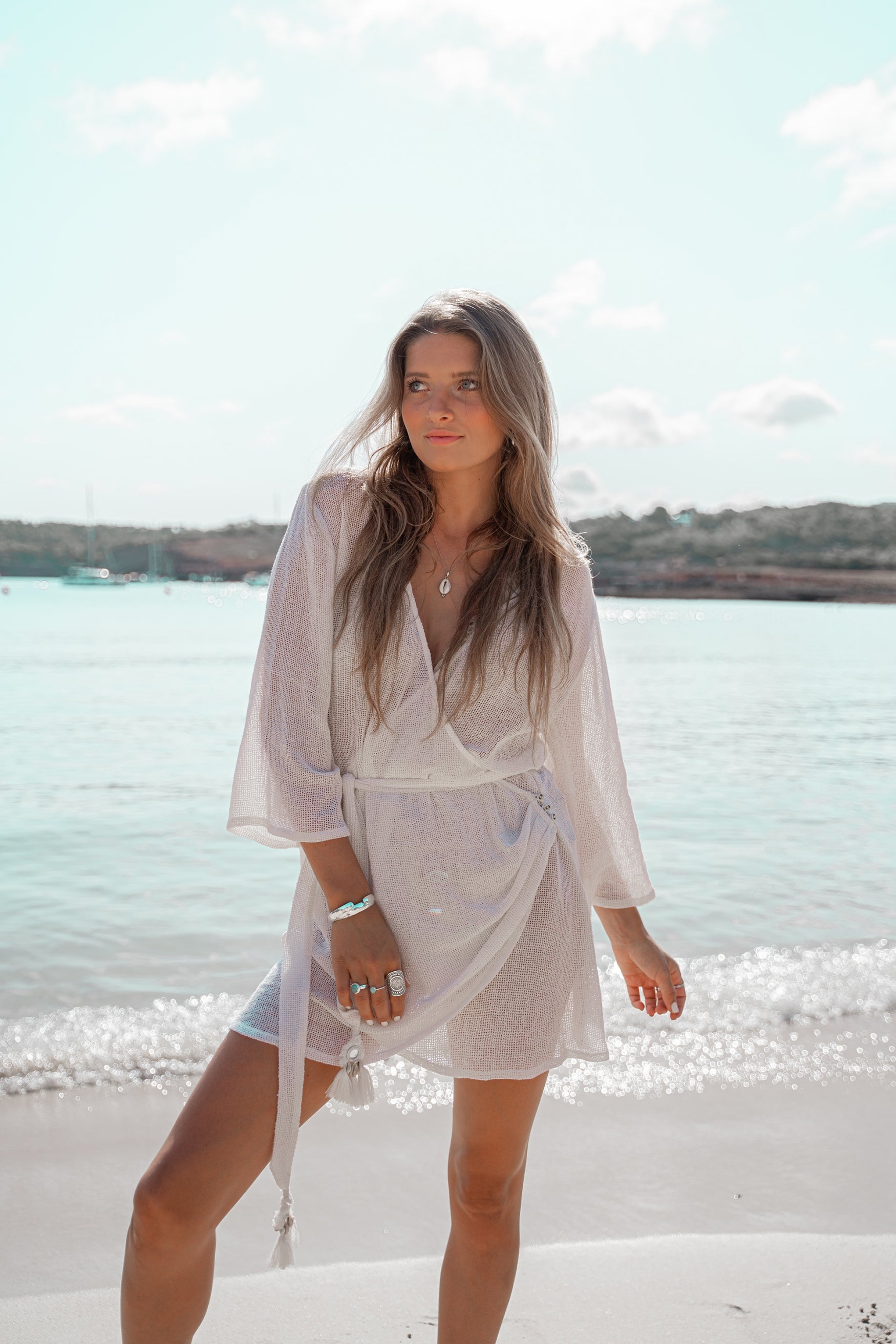 Bohemian jurk in white van ibzmode, Brands of Ibiza