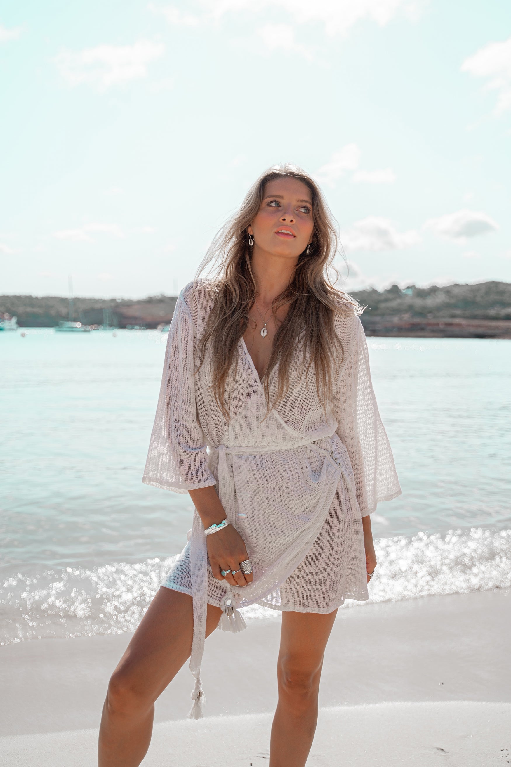Bohemian jurk in white van ibzmode, Brands of Ibiza