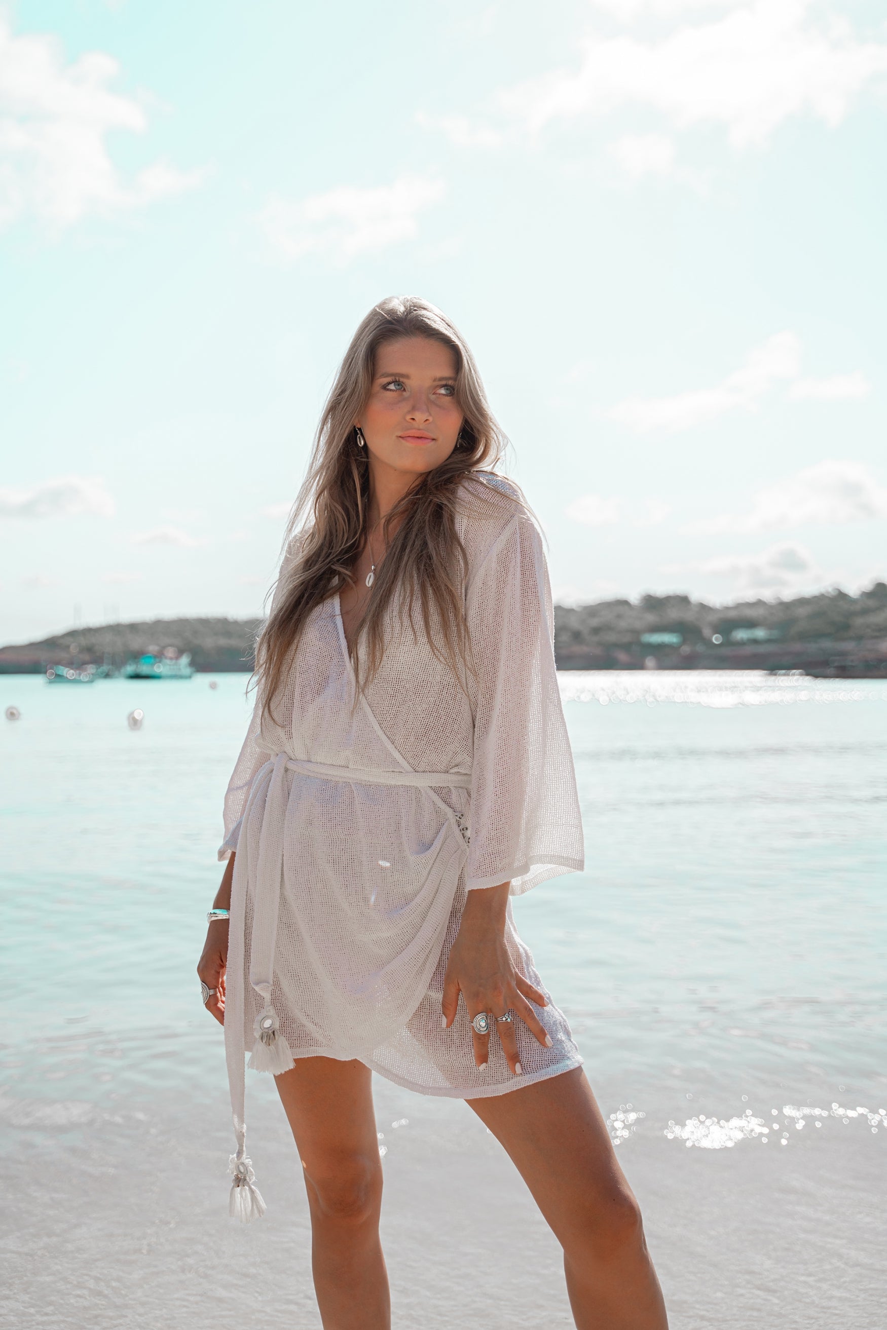 Bohemian jurk in white van ibzmode, Brands of Ibiza