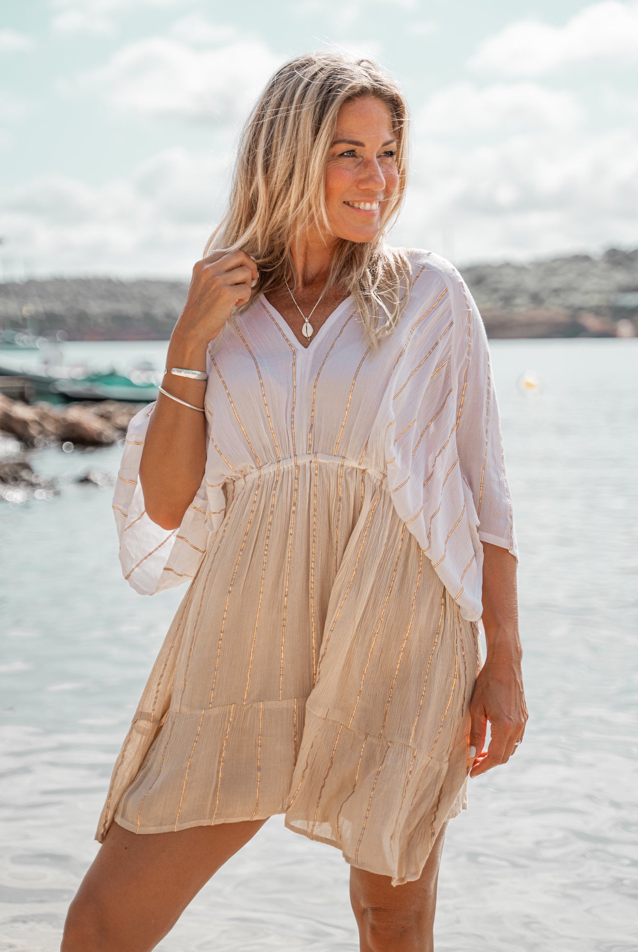 Bohemian jurk in white/ sand van ibzmode, Brands of Ibiza