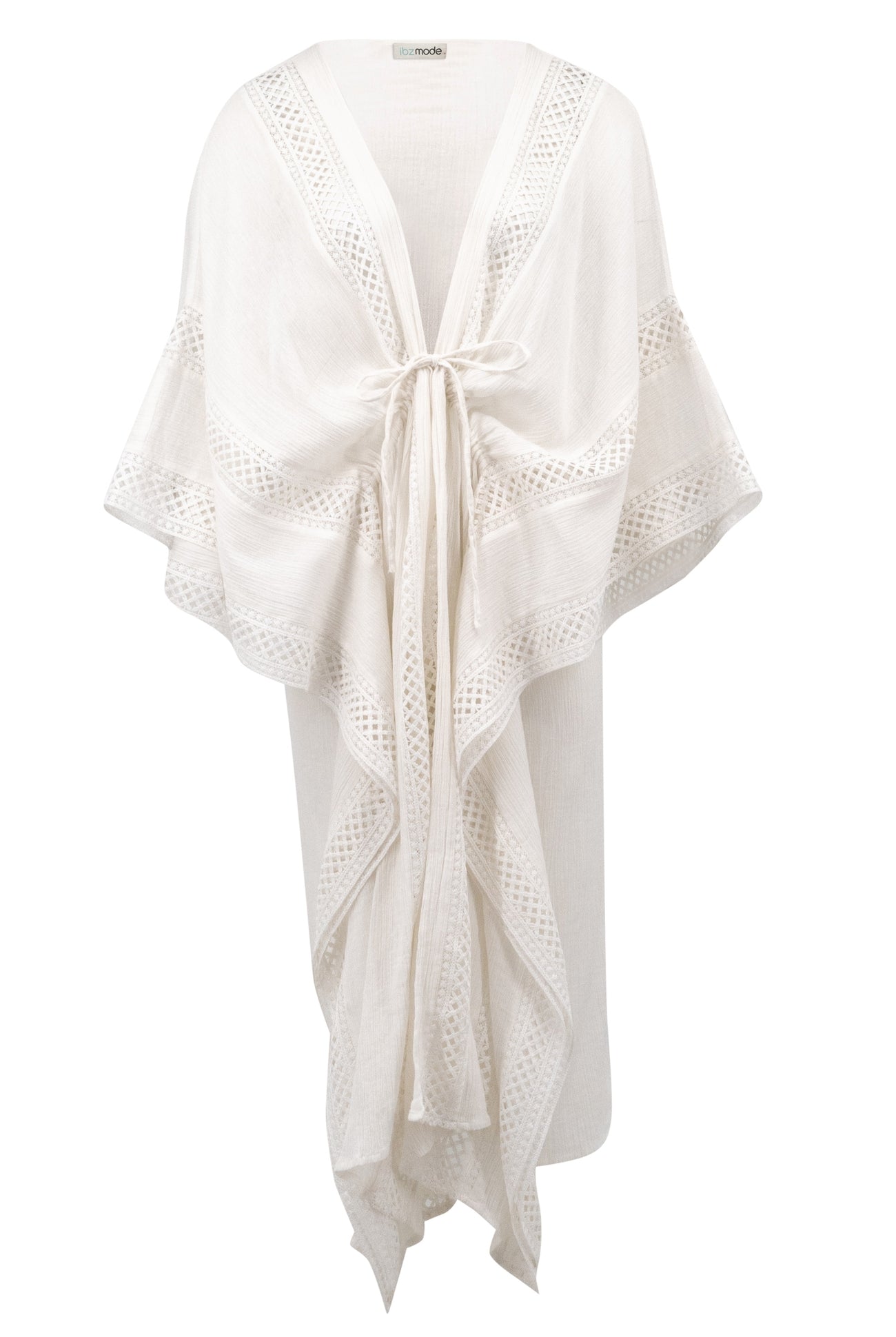 Bohemian kimono in white van ibzmode, Brands of Ibiza