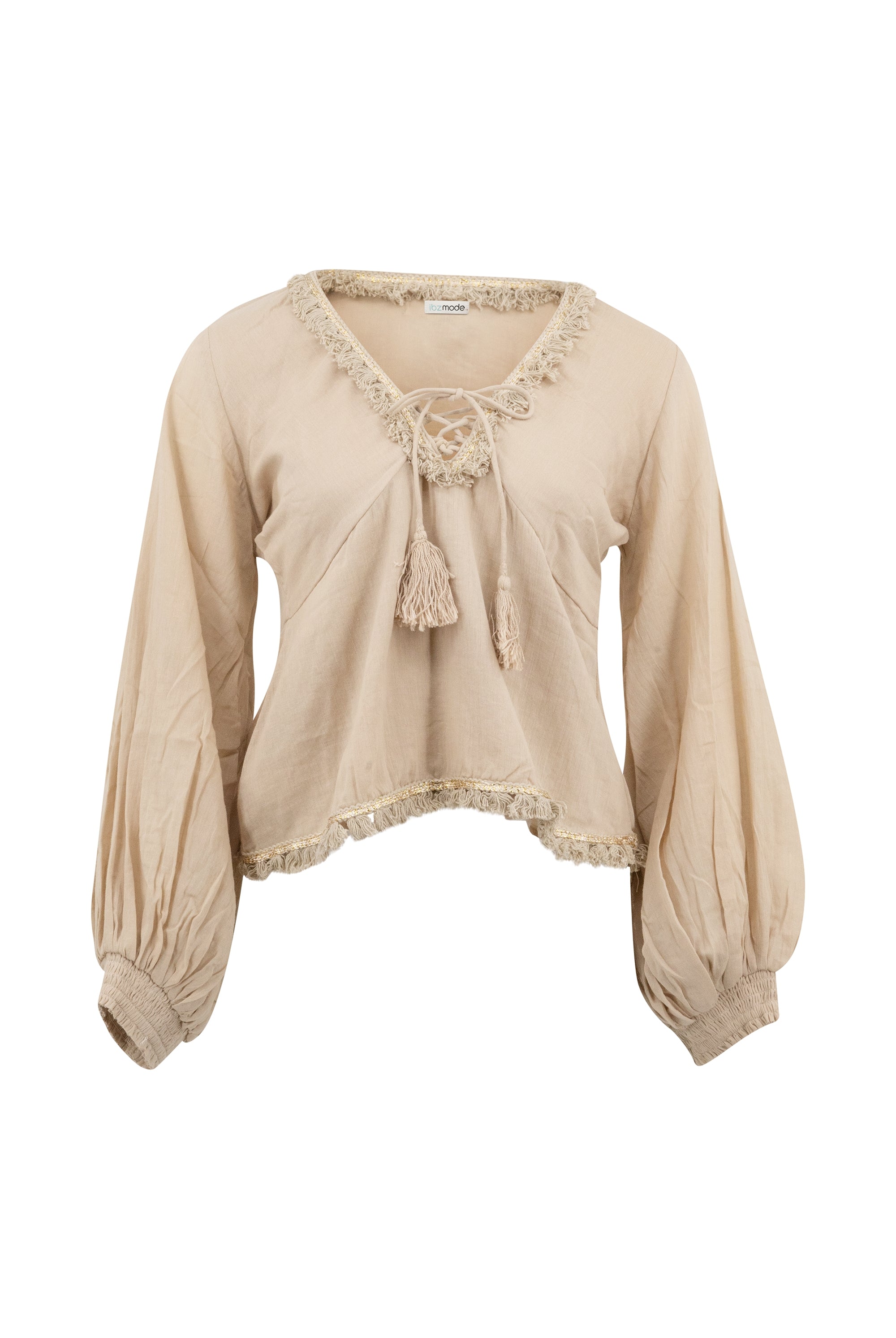 Blusa bohemia en arena de ibzmode, Marcas de Ibiza