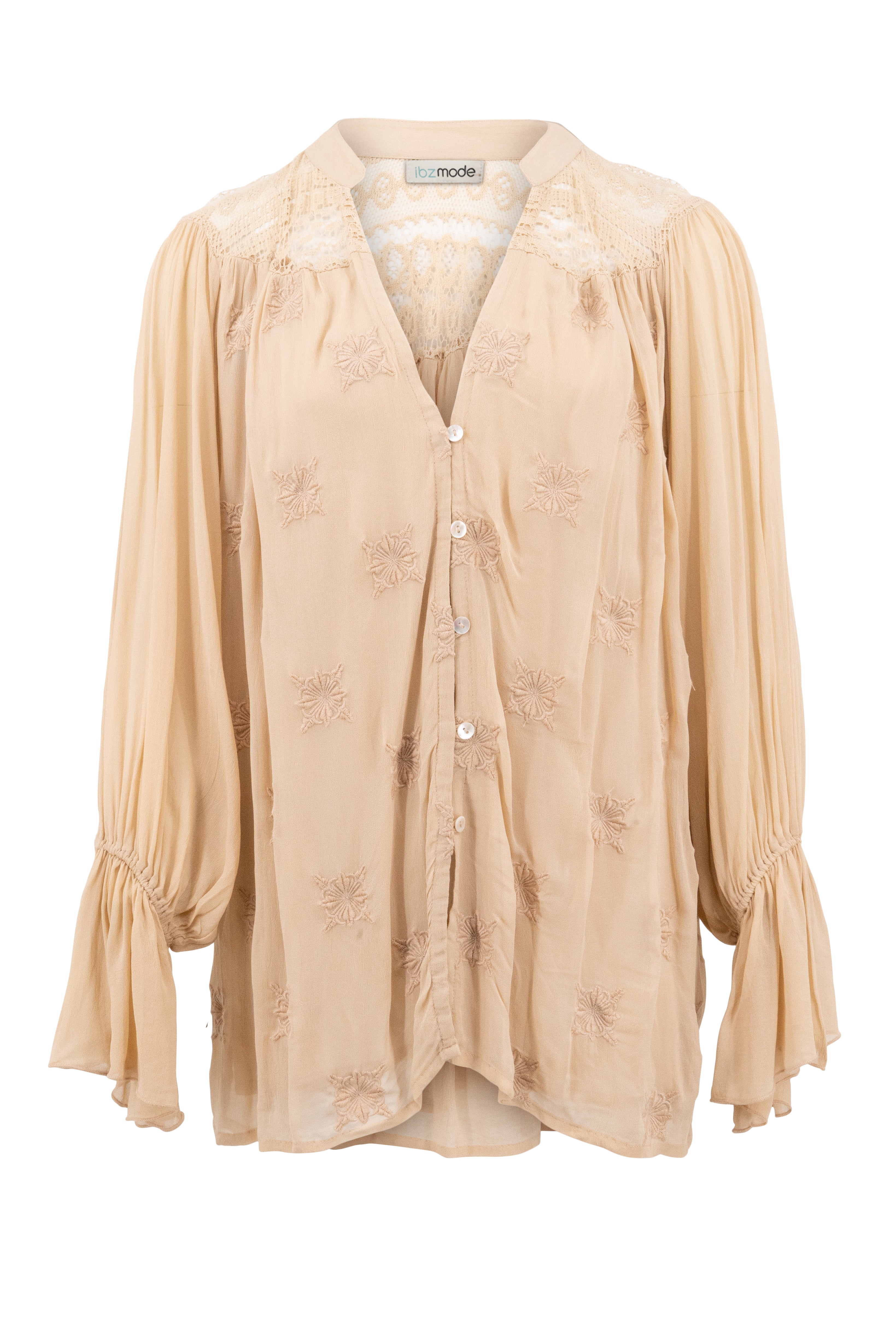 Bohemian blouse in powder van ibzmode, Brands of Ibiza