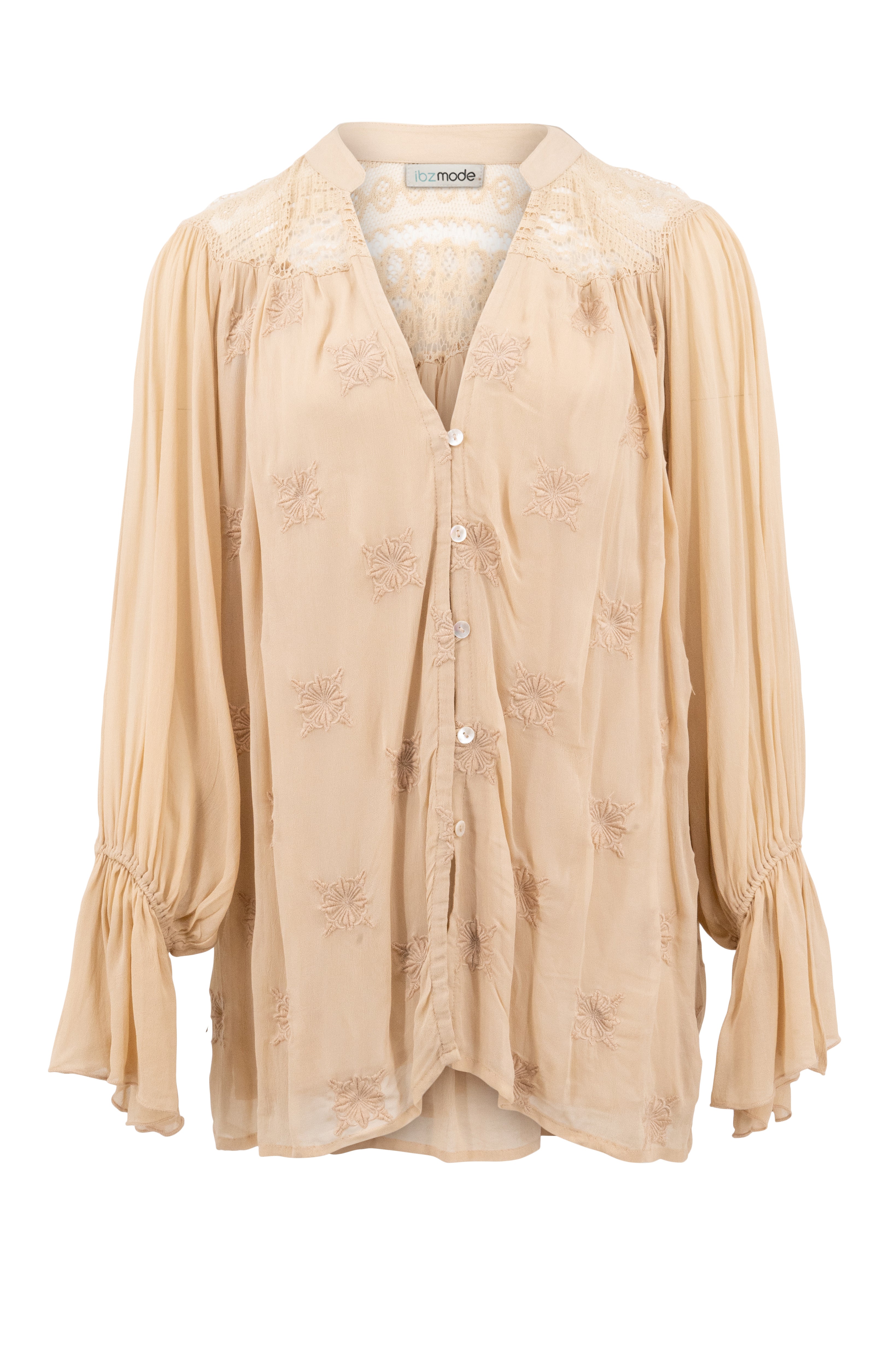 Bohemian blouse in powder van ibzmode, Brands of Ibiza